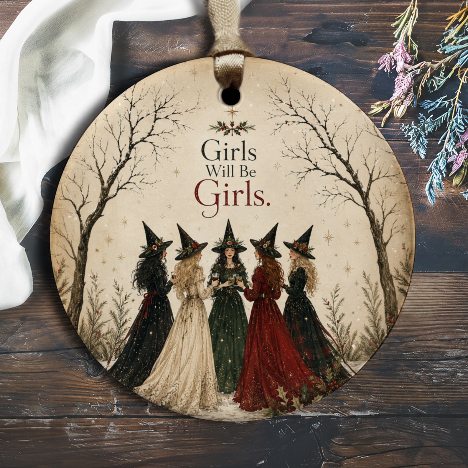 Girls Will Be Girls Halloween Ornament Witches Gathering Decor Witchy Home Decoration Spooky Seasonal Gift Idea O2557