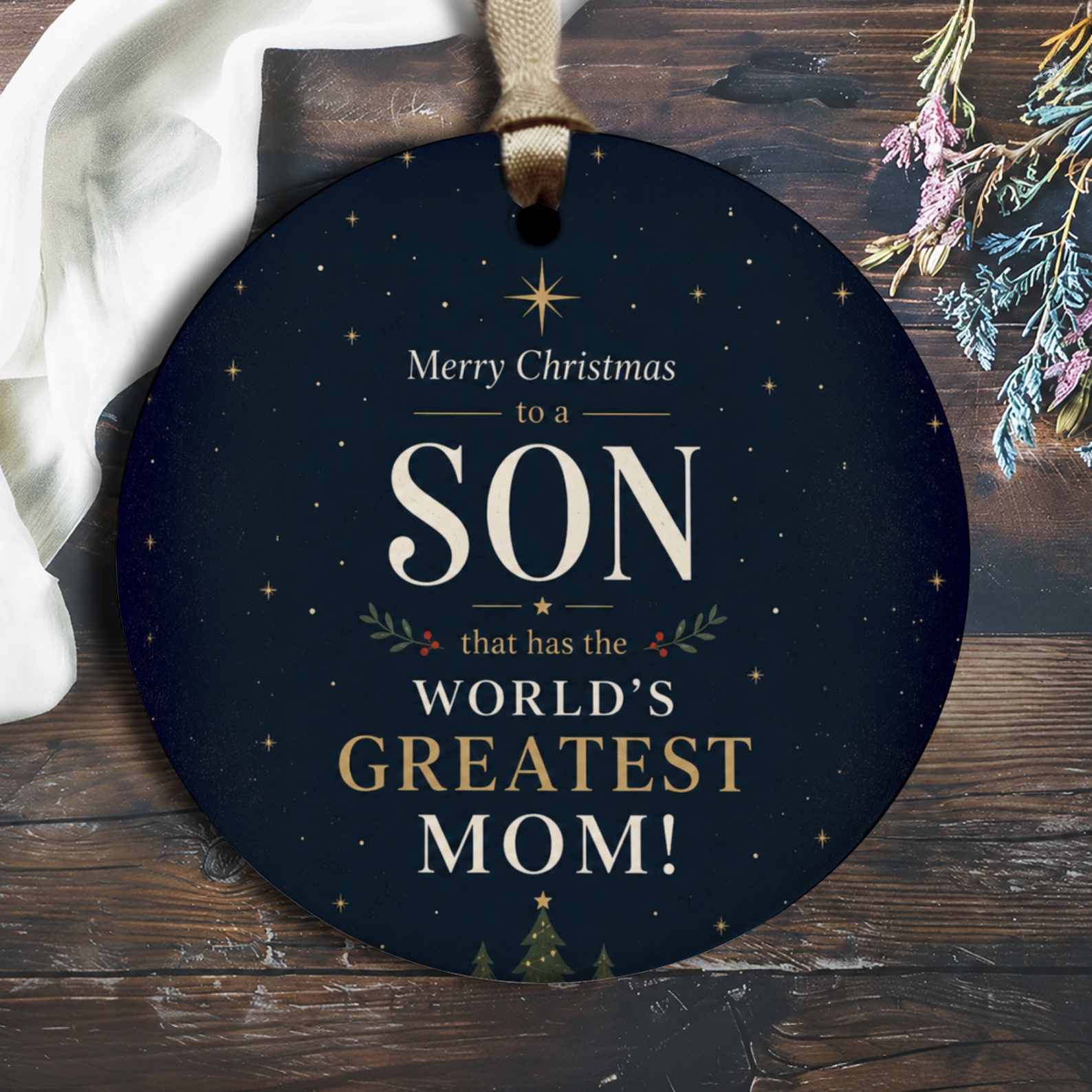 Merry Christmas To A Son That Has The World's Greatest Mom! Festive Ornament Holiday Decor Gift For Son From Mom O2560