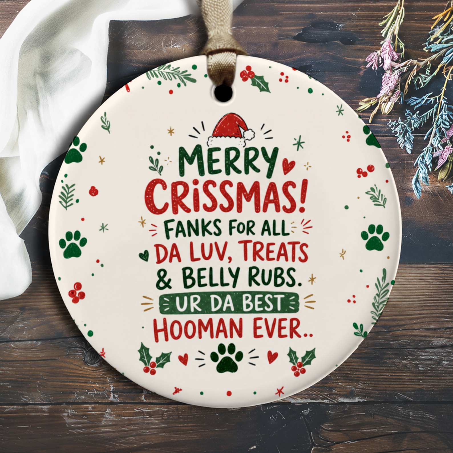 Merry Crissmas! Fanks For All Da Luv Christmas Ornament Pet Lover Holiday Decor Cute Festive Dog Cat Gift O2569