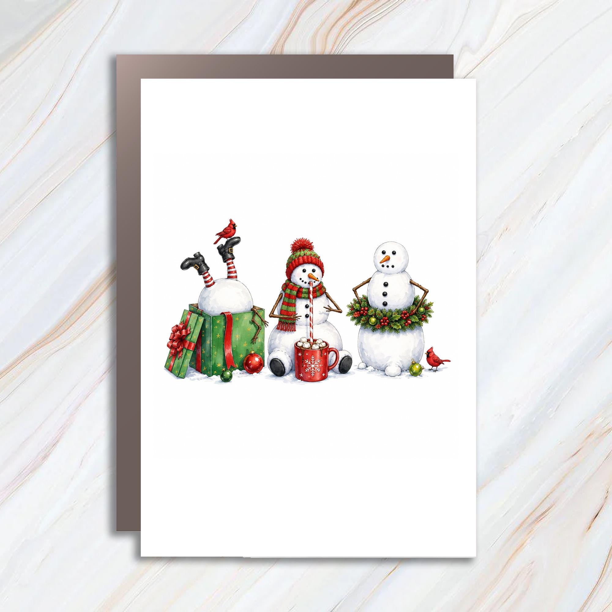 Funny Snowman Christmas Card Cute Holiday Greeting Card Festive Winter Scene With Snowmen For Friends Family Xmas Card C1661
