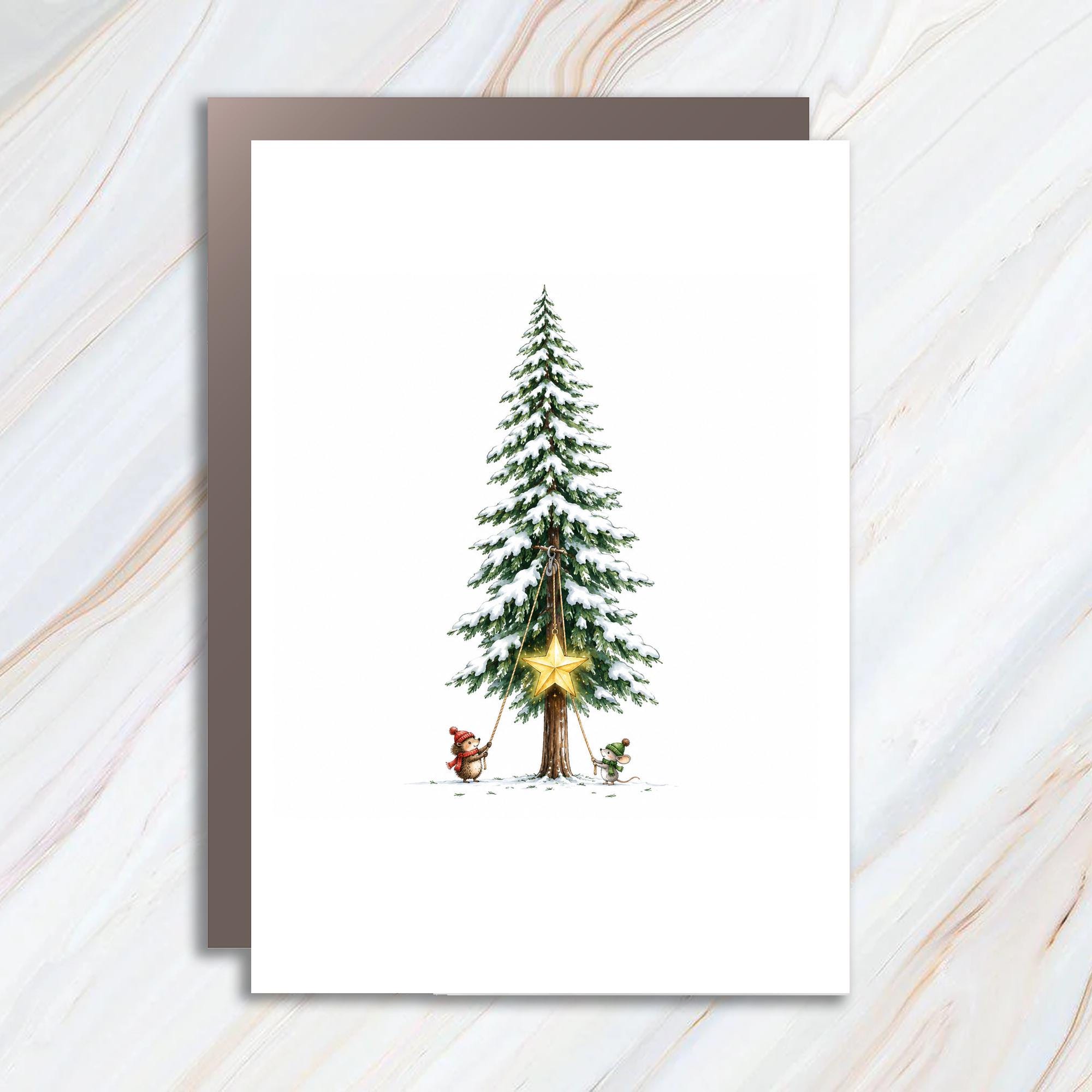 Christmas Tree Card Cute Animal Holiday Greeting Card Winter Scene With Star For Family Friends Festive Christmas Card C1664