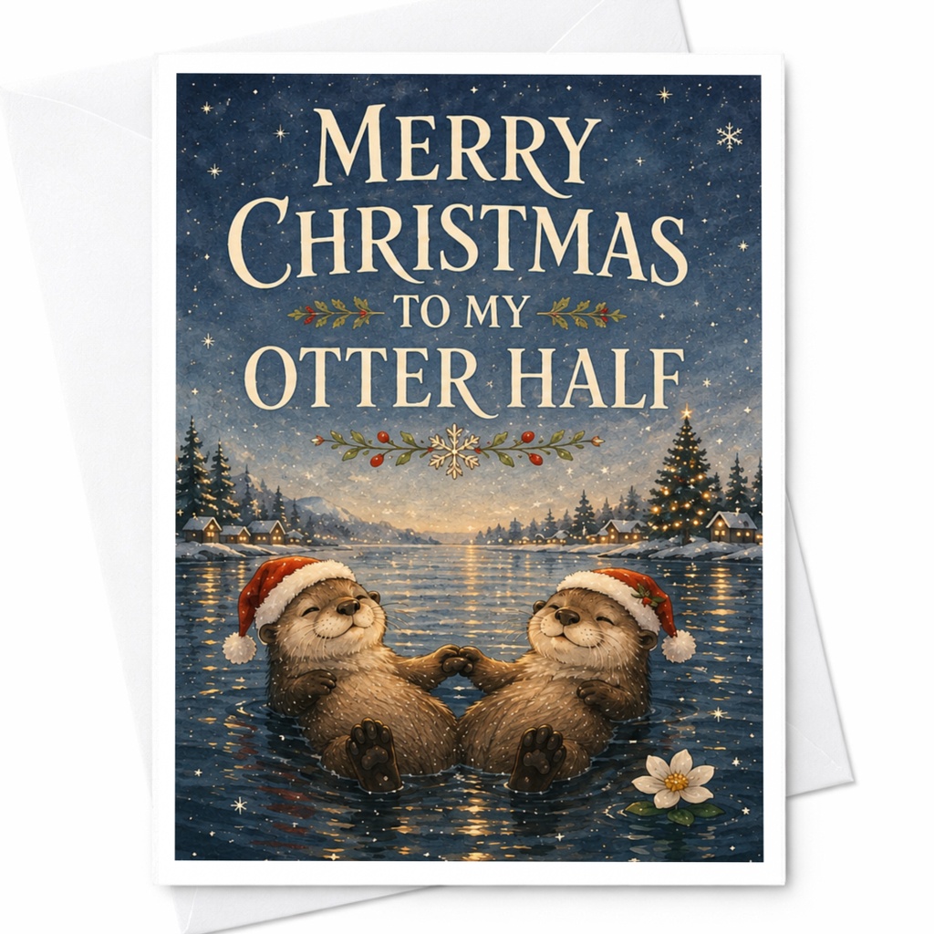 Merry Christmas To My Otter Half Cute Christmas Card Otters With Santa Hats Romantic Holiday Card For Partner Spouse C6918