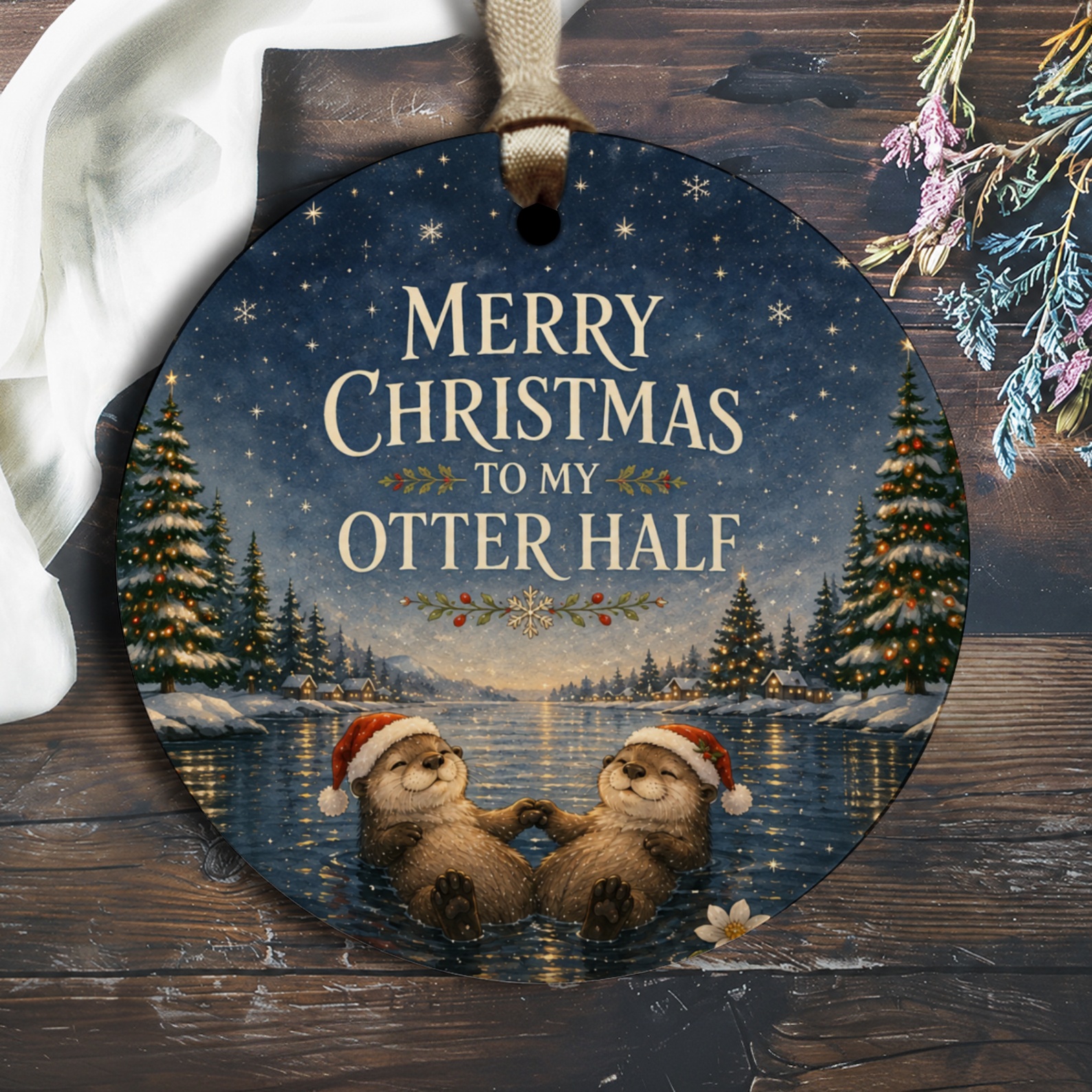 Merry Christmas To My Otter Half Cute Otter Ornament Christmas Decoration For Couple Romantic Holiday Gift O2550