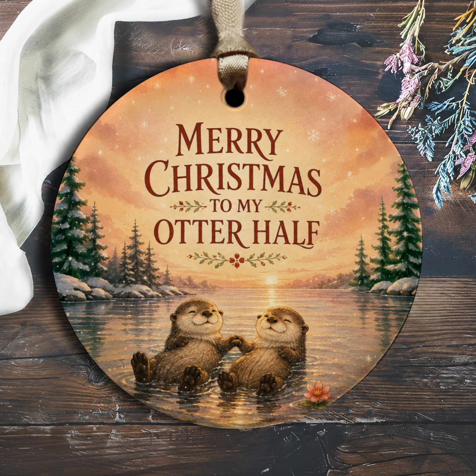 Merry Christmas To My Otter Half Ornament Cute Otter Couple Christmas Ornament Romantic Holiday Decor For Partner O2551