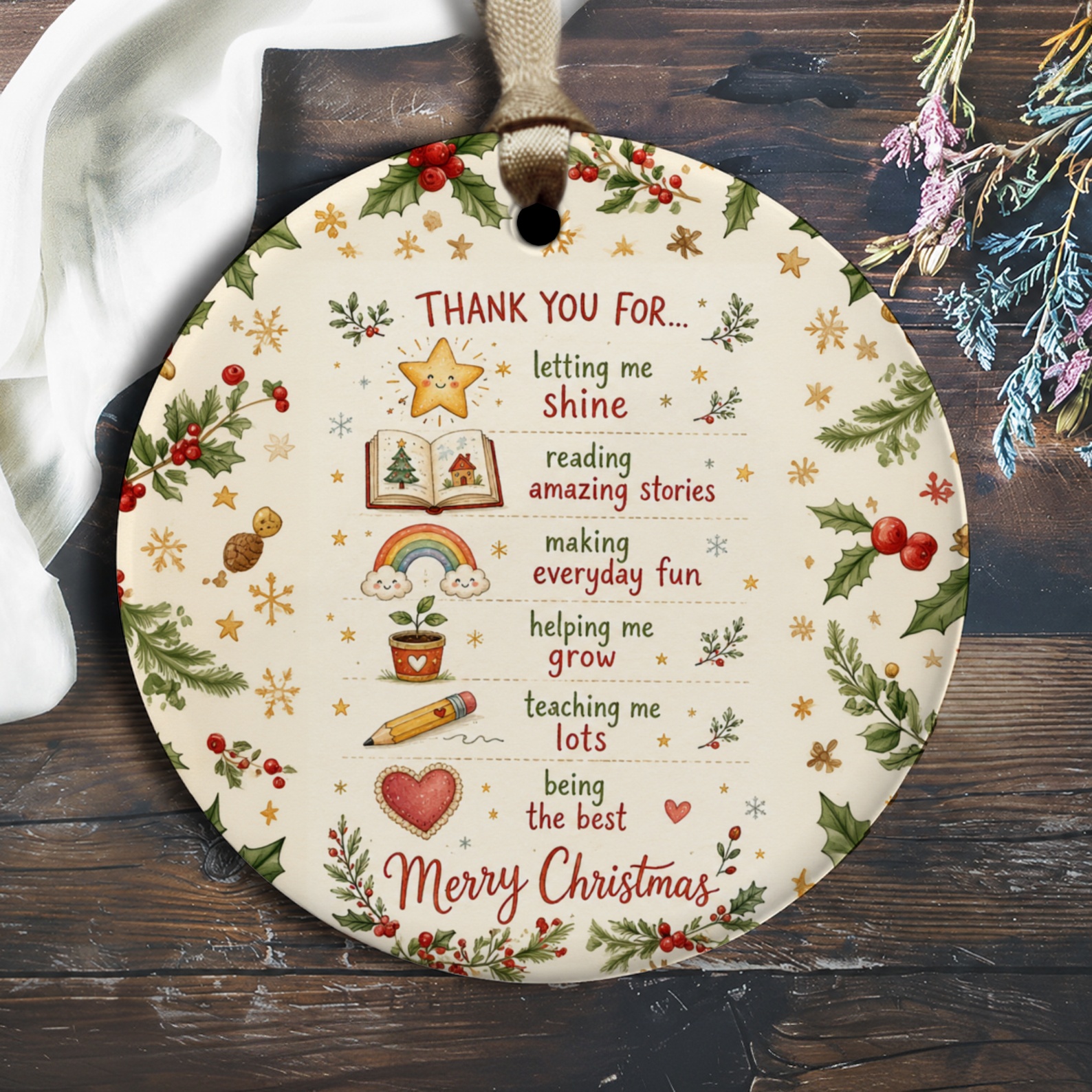 Thank You For Letting Me Shine Merry Christmas Ornament Teacher Appreciation Holiday Gift Festive Decoration O2565