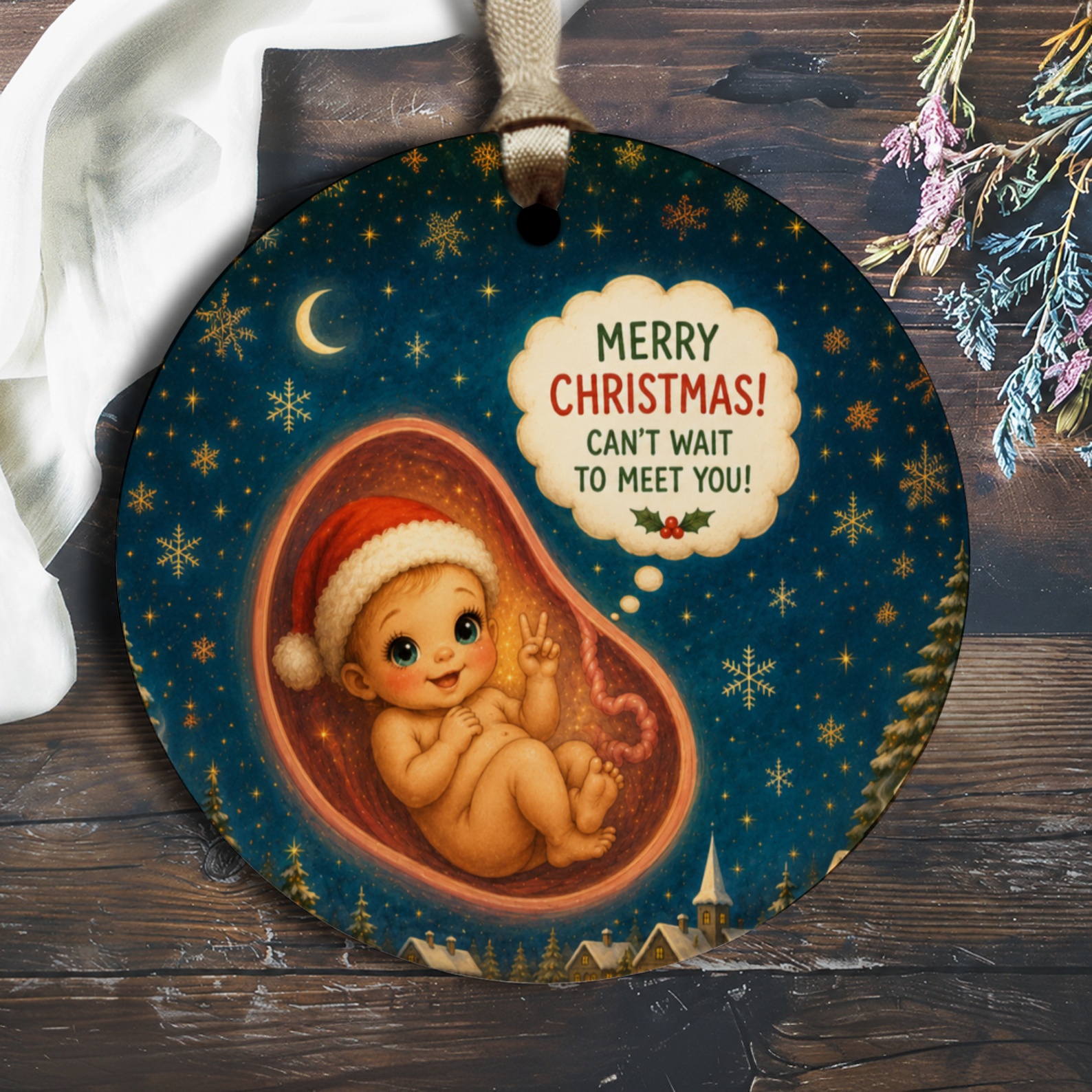 Merry Christmas! Can't Wait To Meet You! Cute Baby Ornament Christmas Decor Expecting Parents New Baby Holiday Ornament O2570
