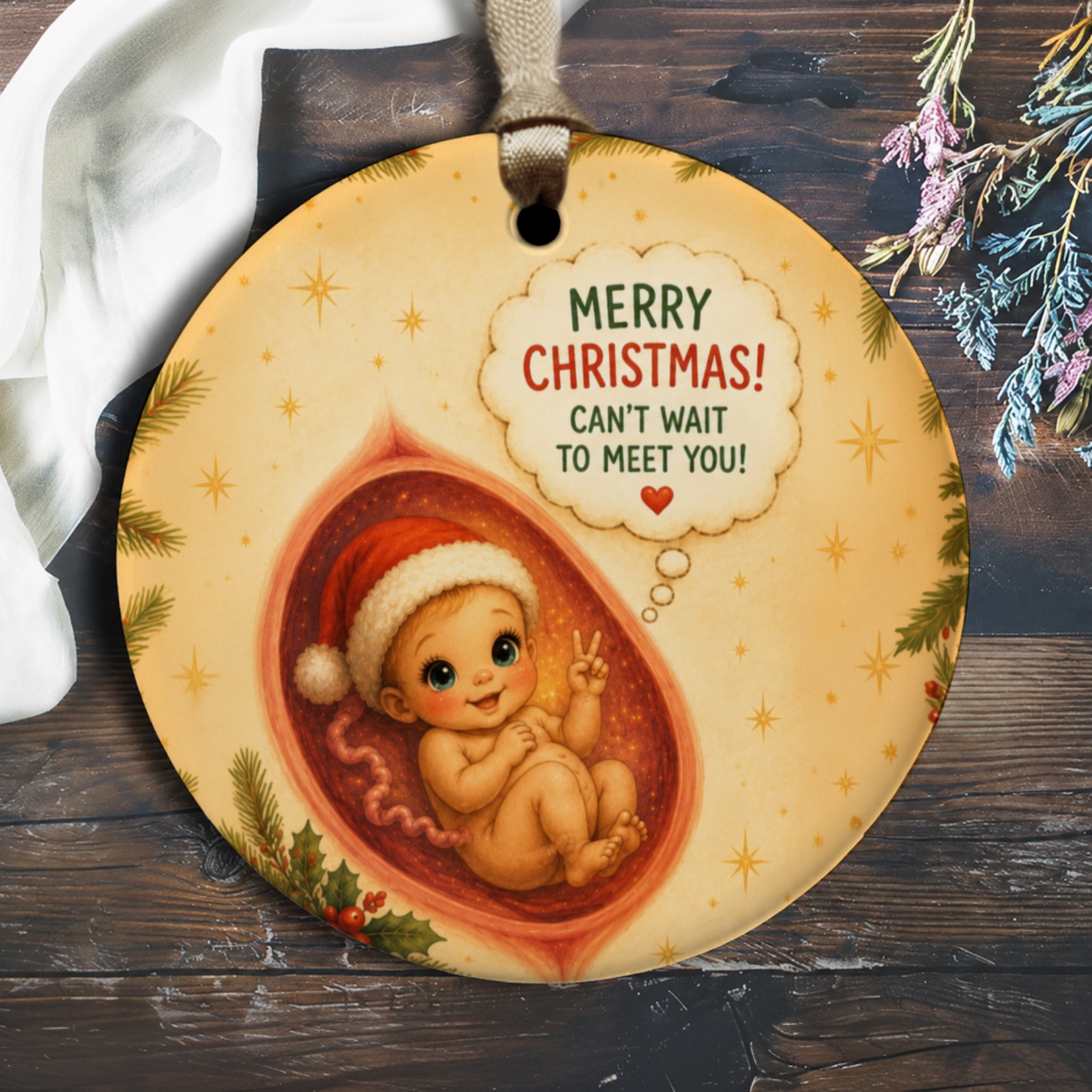 Merry Christmas! Can't Wait To Meet You! Cute Baby Ornament Christmas Decor Expecting Parents New Baby Holiday Ornament O2571