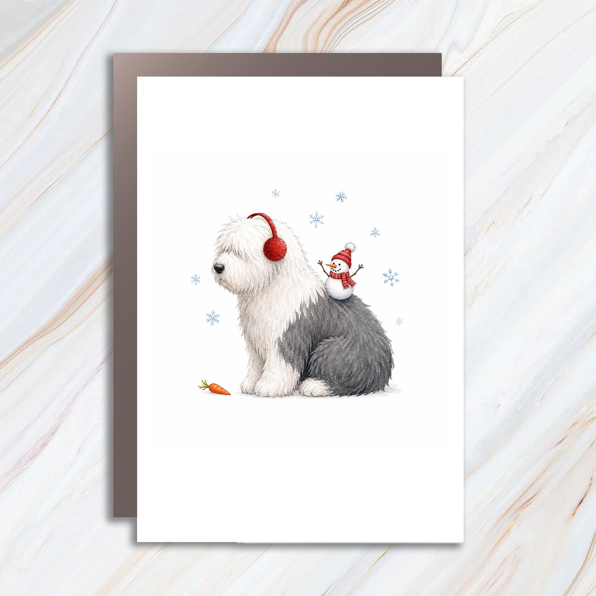 Dog With Snowman Christmas Card Cute Winter Greeting Card For Dog Lover Holiday Card Adorable Pet Lover Card Snowy Scene C1662