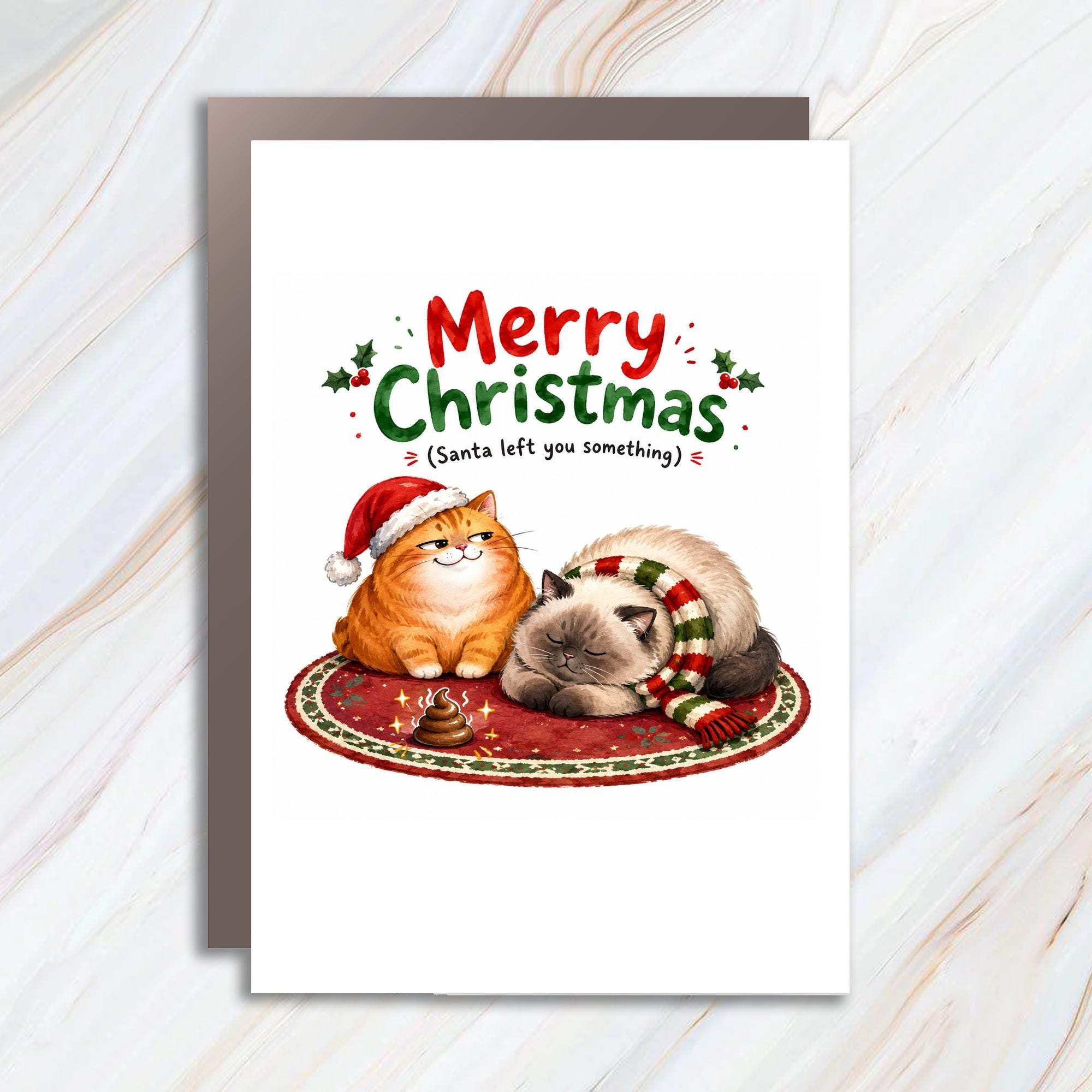 Merry Christmas (santa Left You Something) Funny Cat Christmas Card Cute Holiday Greeting Card For Cat Lover Xmas Card C1674