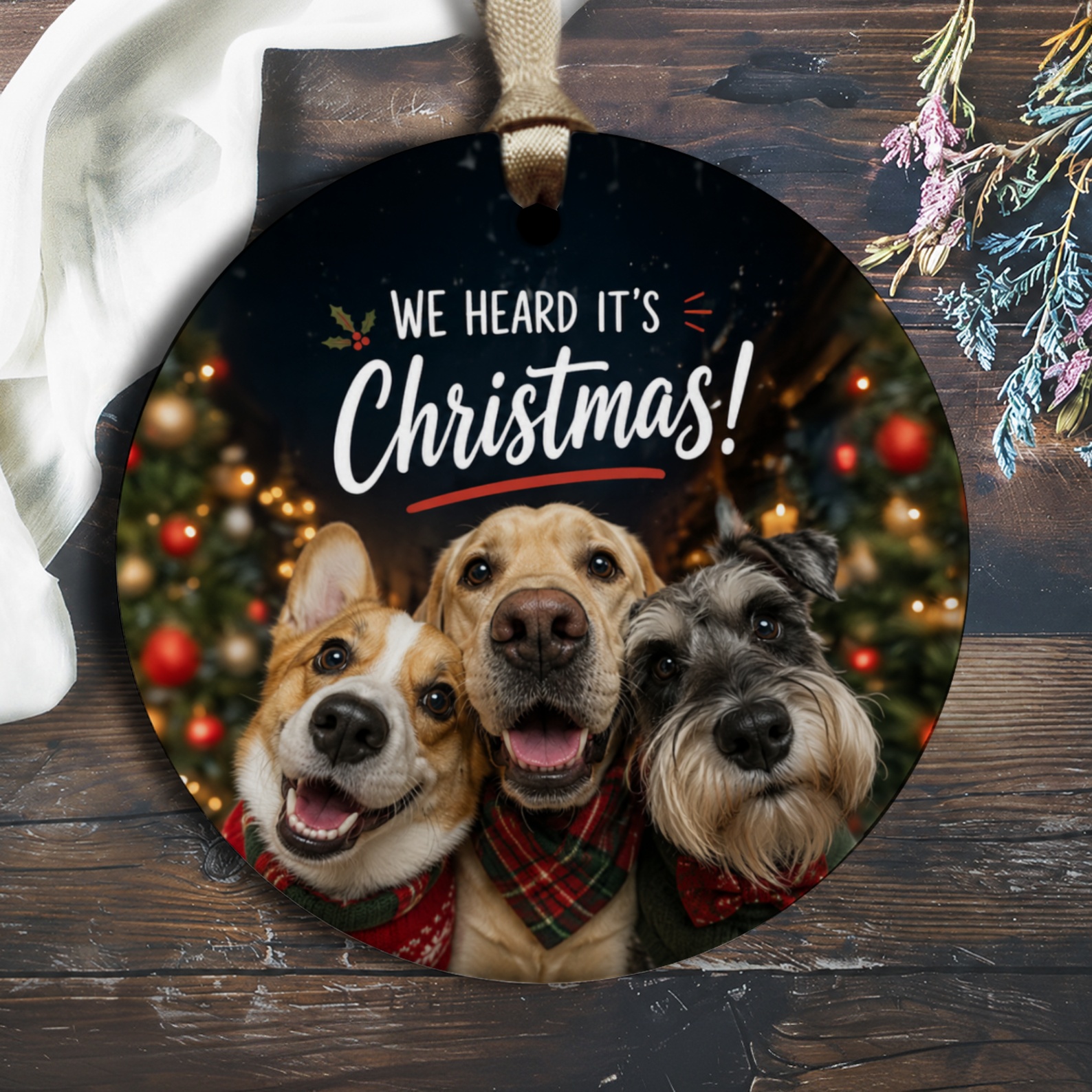 We Heard It's Christmas! Dog Ornament Cute Holiday Decor Christmas Tree Decoration Pet Lover Gift Festive Home Accent O2581