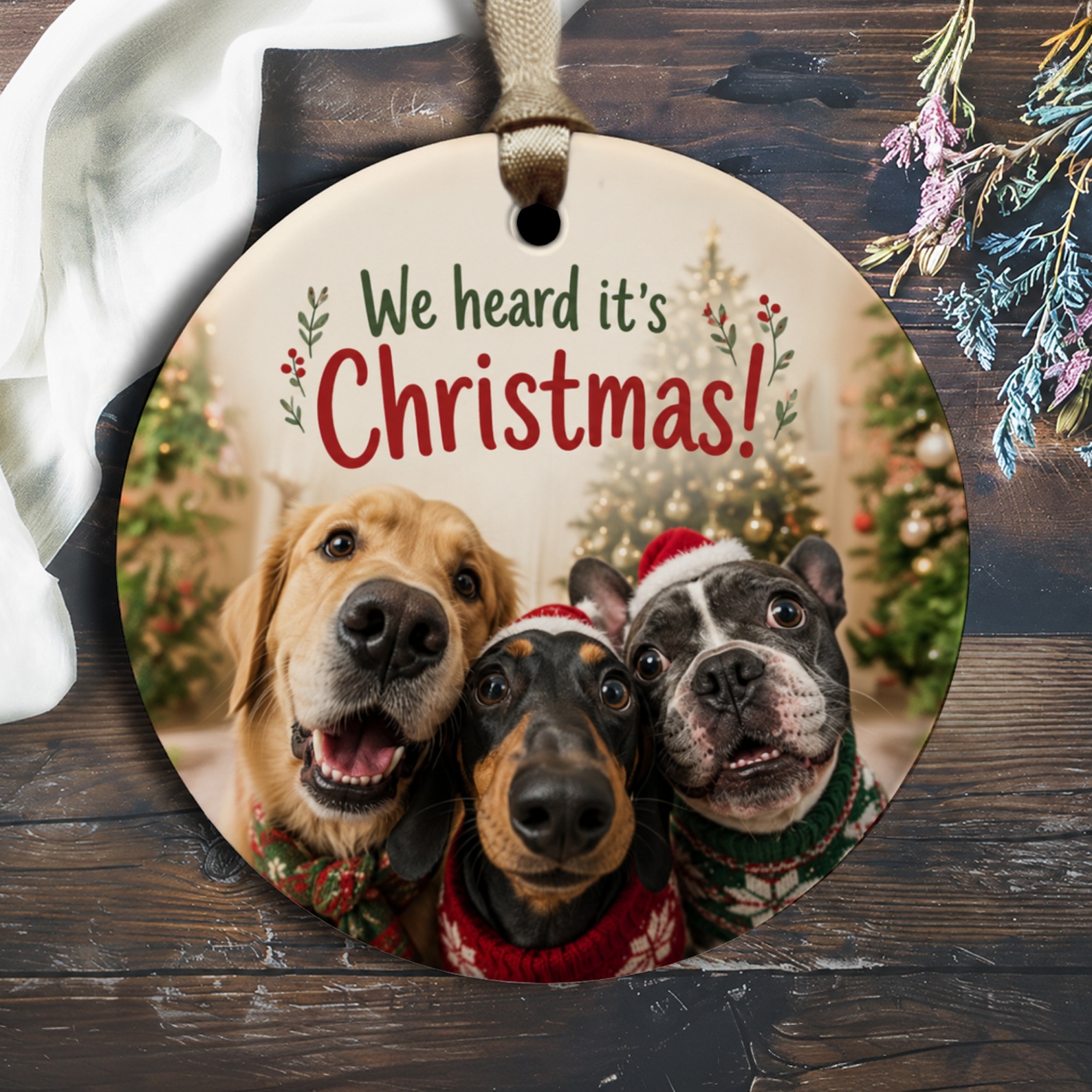 We Heard It's Christmas! Cute Dog Ornament Christmas Tree Decoration Holiday Pet Lovers Gift Festive Home Decor O2582