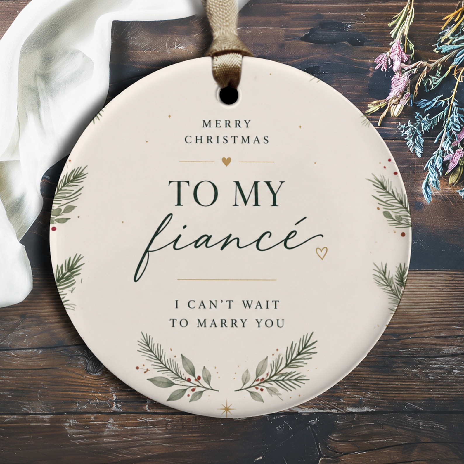Merry Christmas To My Fiancé I Can't Wait To Marry You Ornament Romantic Christmas Gift For Fiancé Holiday Engagement Keepsake O2589
