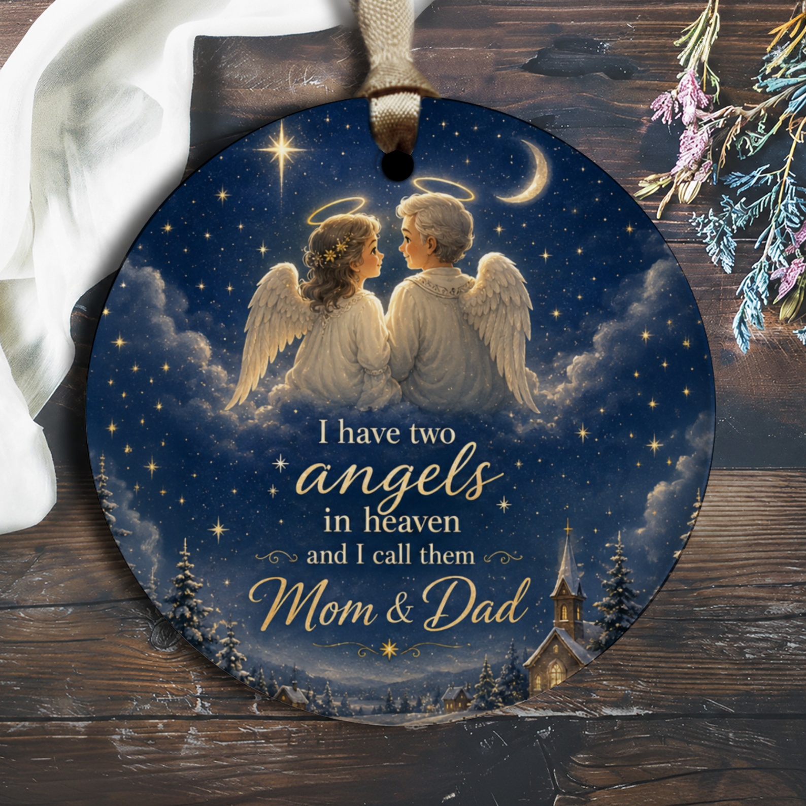 I Have Two Angels In Heaven Mom & Dad Memorial Ornament Remembrance Keepsake Gift For Loss Of Parents Christmas Ornament O2591