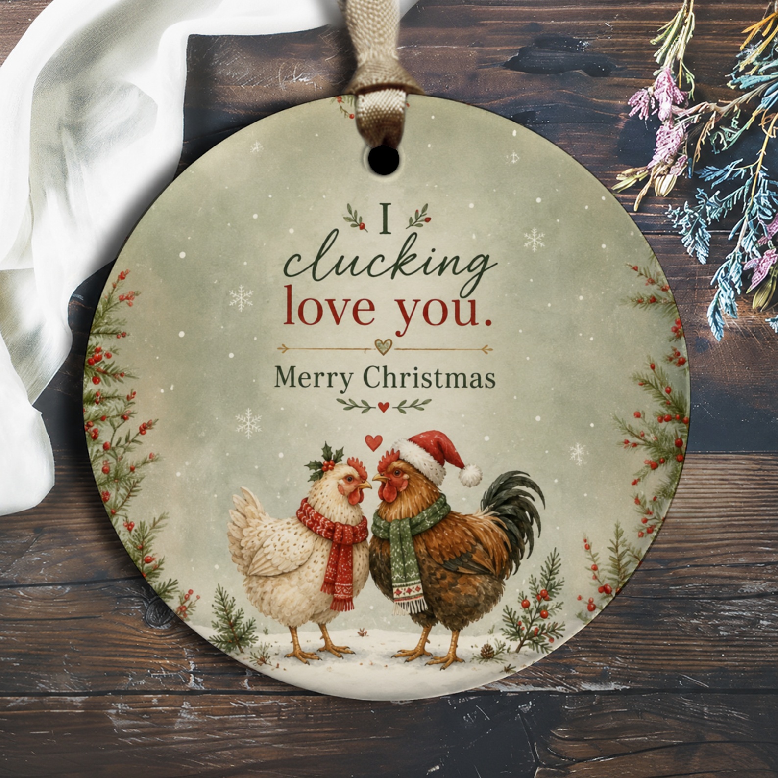 I Clucking Love You Merry Christmas Ornament Cute Chicken Couple Holiday Decor Farm Animal Winter Ornament O2611
