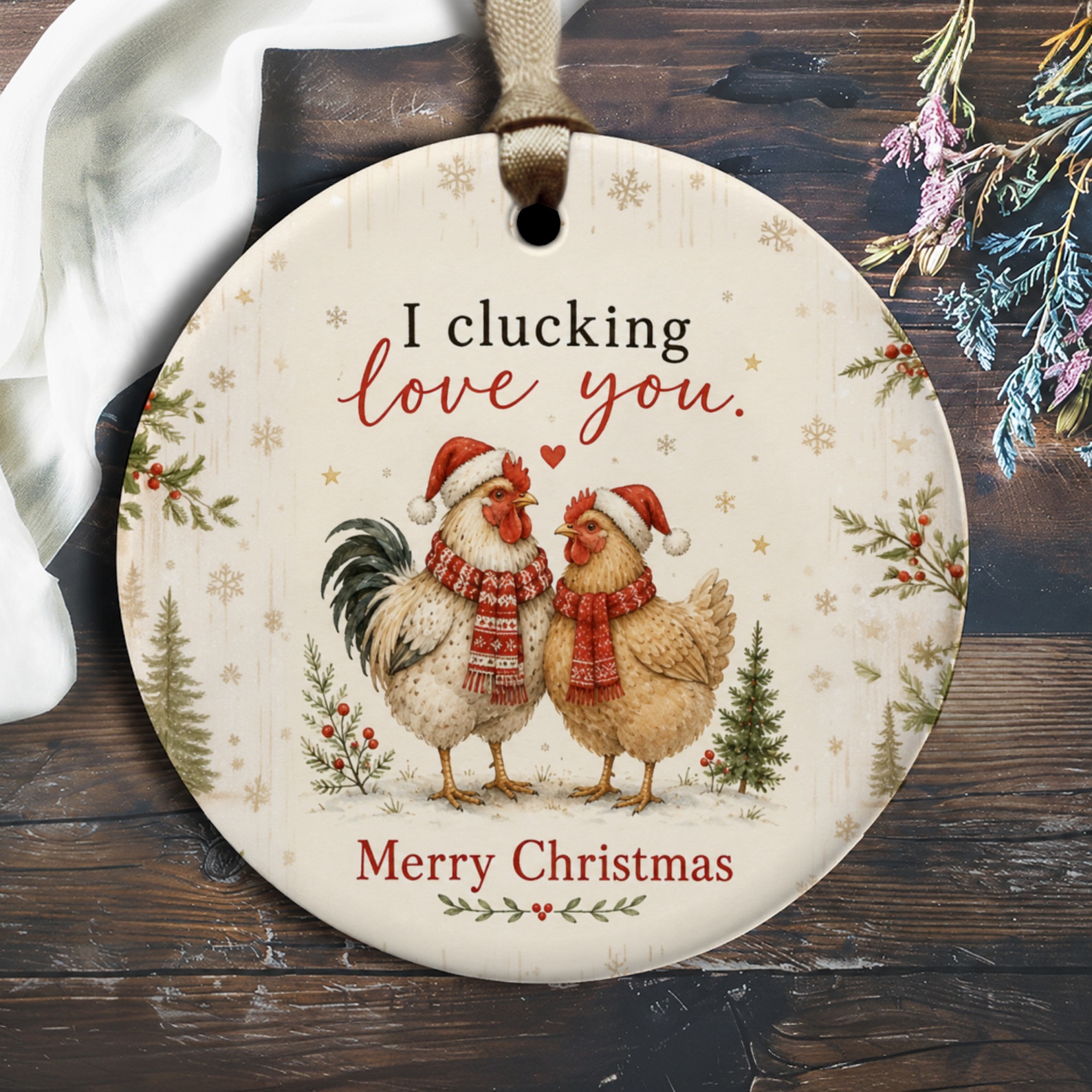 I Clucking Love You Merry Christmas Ornament Cute Chicken Couple Holiday Decor Funny Farm Animal Xmas Gift O2612