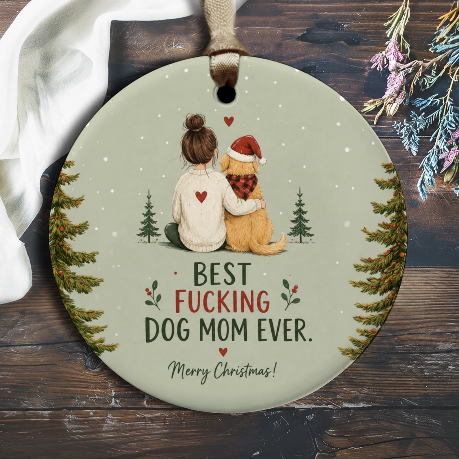Best Fucking Dog Mom Ever Christmas Ornament Merry Christmas Gift For Dog Lover Funny Holiday Decor Pet Mom Present O2624