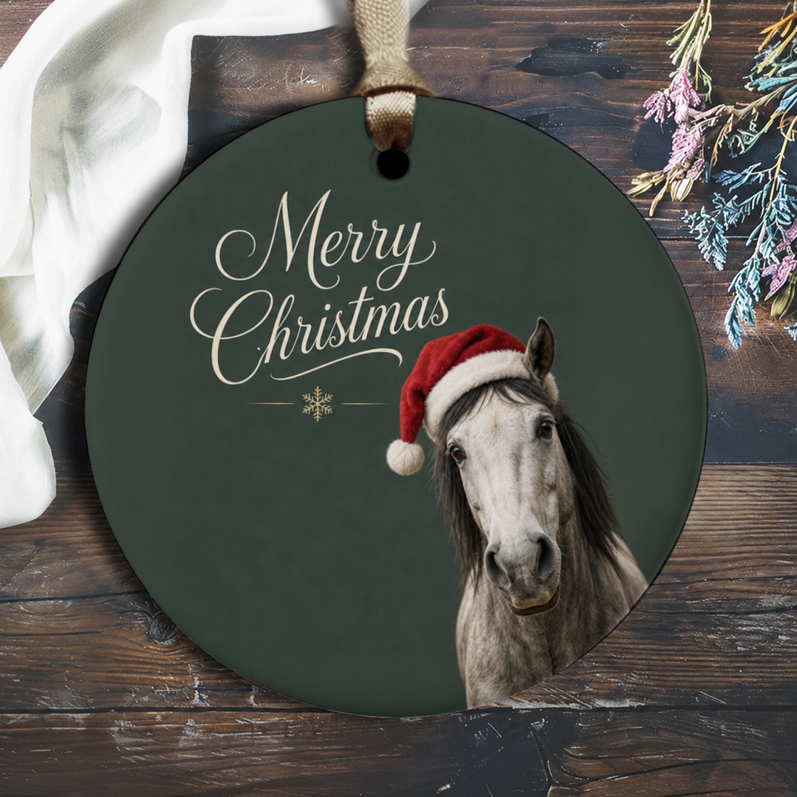 Merry Christmas Horse Ornament Cute Holiday Decor Santa Hat Animal Lover Christmas Tree Decoration Gift O2625