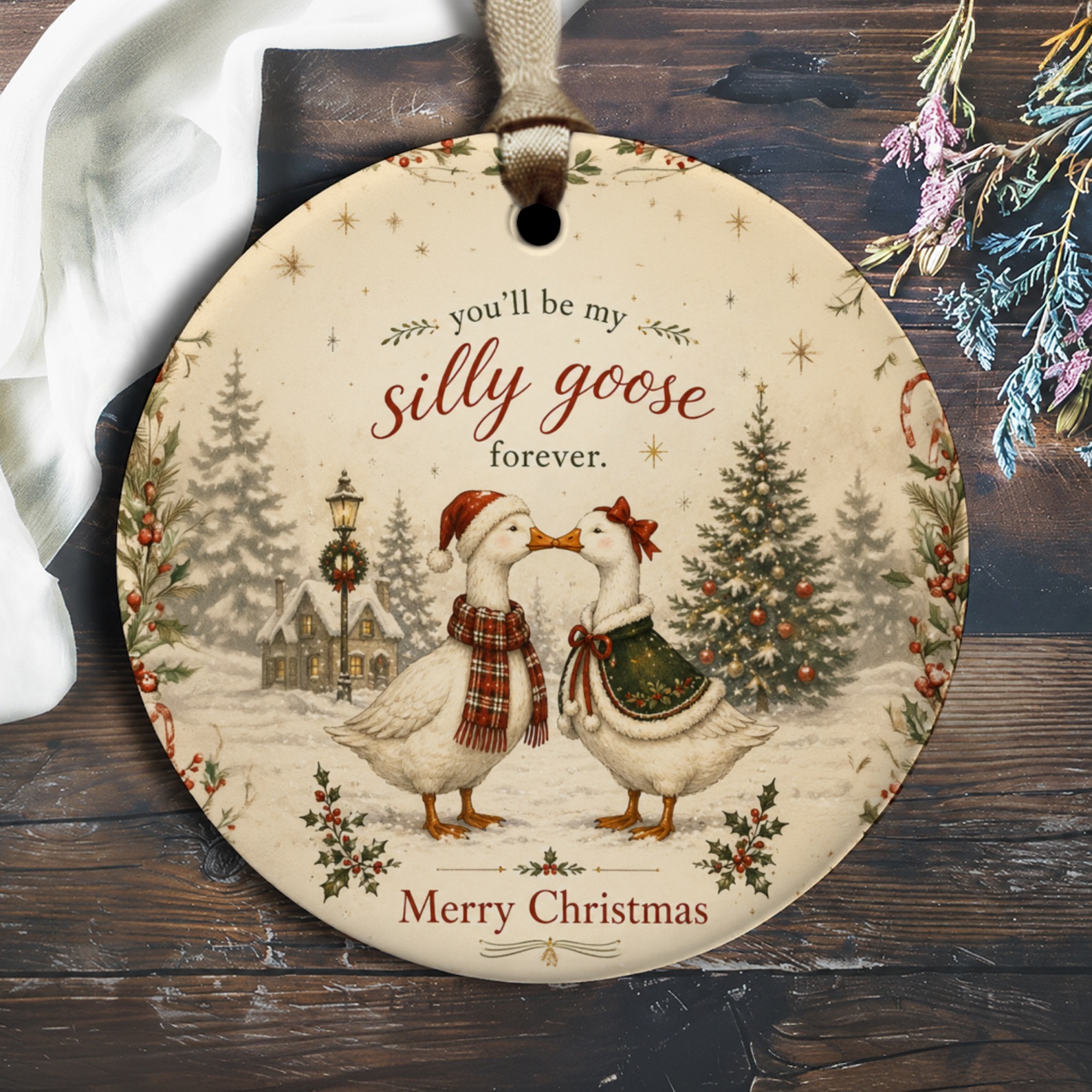 You'll Be My Silly Goose Forever Merry Christmas Ornament Cute Holiday Decor Winter Geese Couple Gift Keepsake O2630