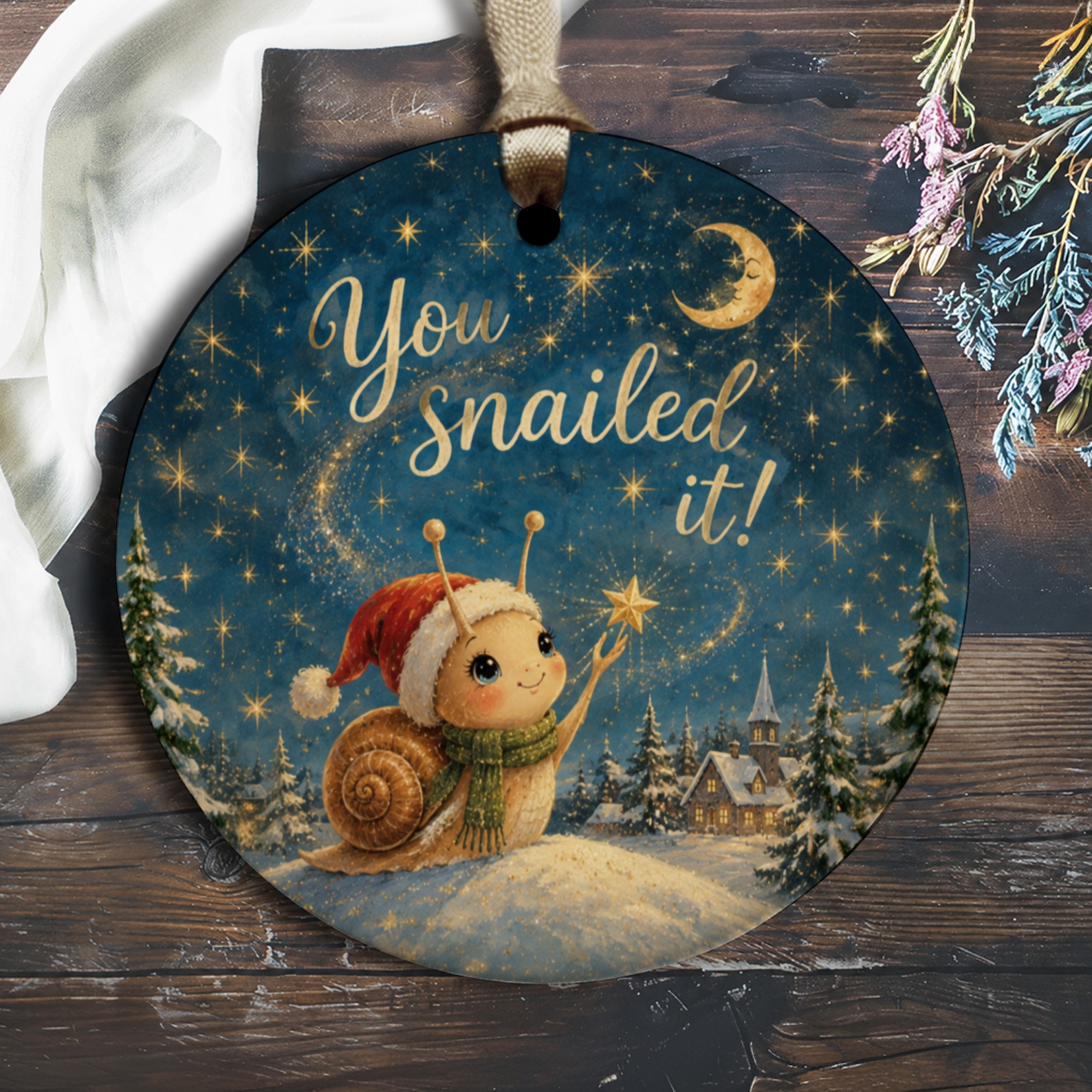 You Snailed It! Christmas Ornament Cute Snail Winter Scene Holiday Decor Festive Gift For Nature Lover O2638