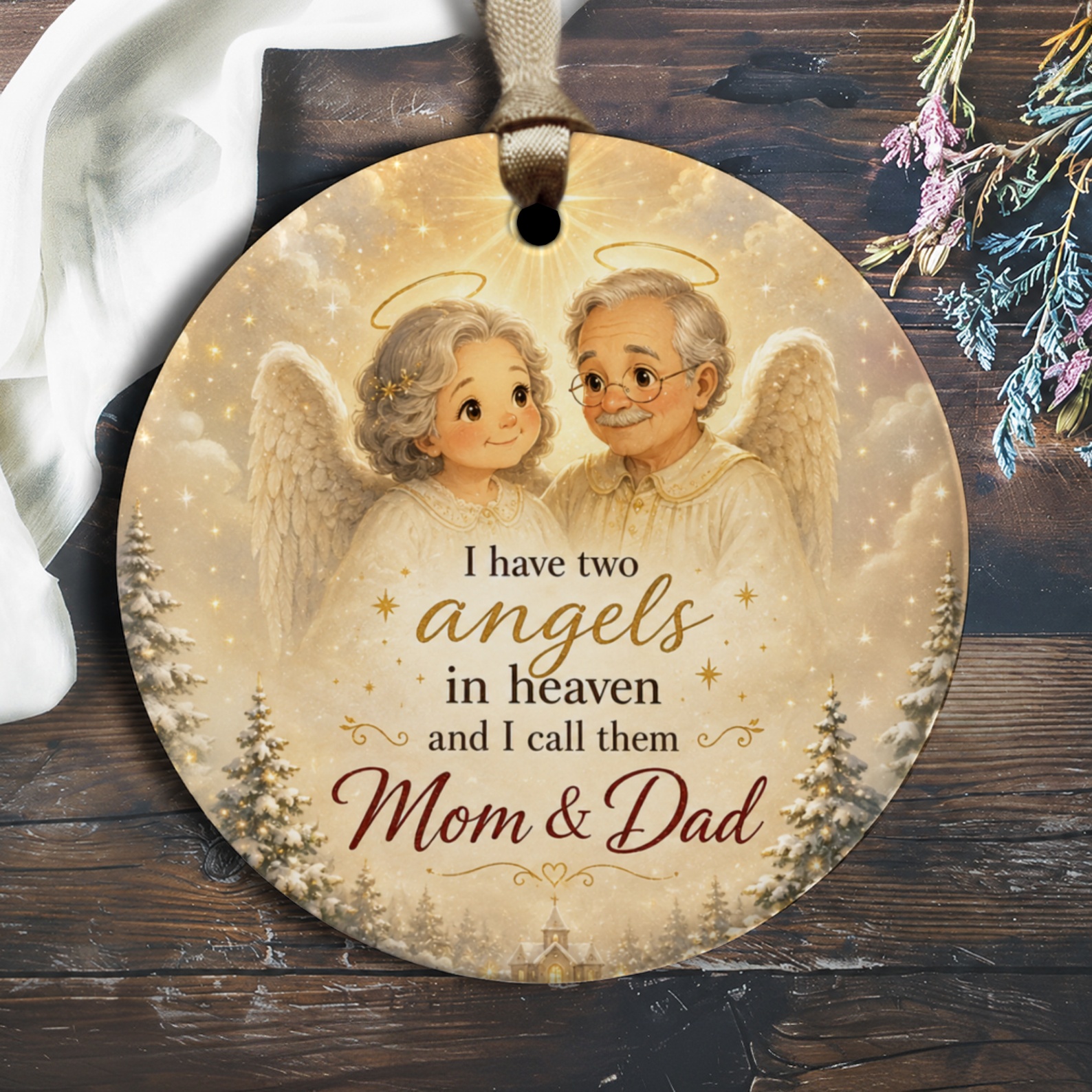 I Have Two Angels In Heaven Mom & Dad Memorial Ornament Remembrance Keepsake Gift For Loss Of Parents Sentimental Tribute O2592