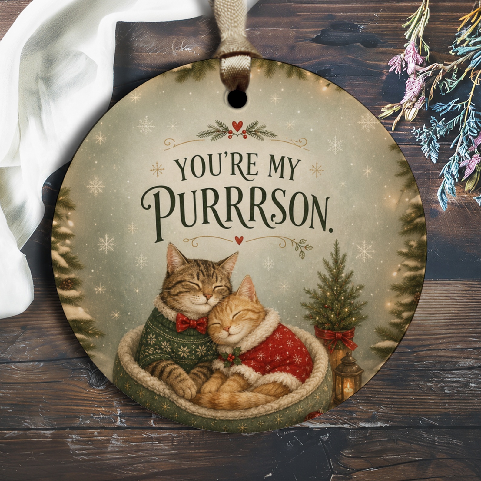 You're My Purrrson. Cat Christmas Ornament Cute Holiday Decor For Cat Lovers Cozy Winter Scene With Cats O2603