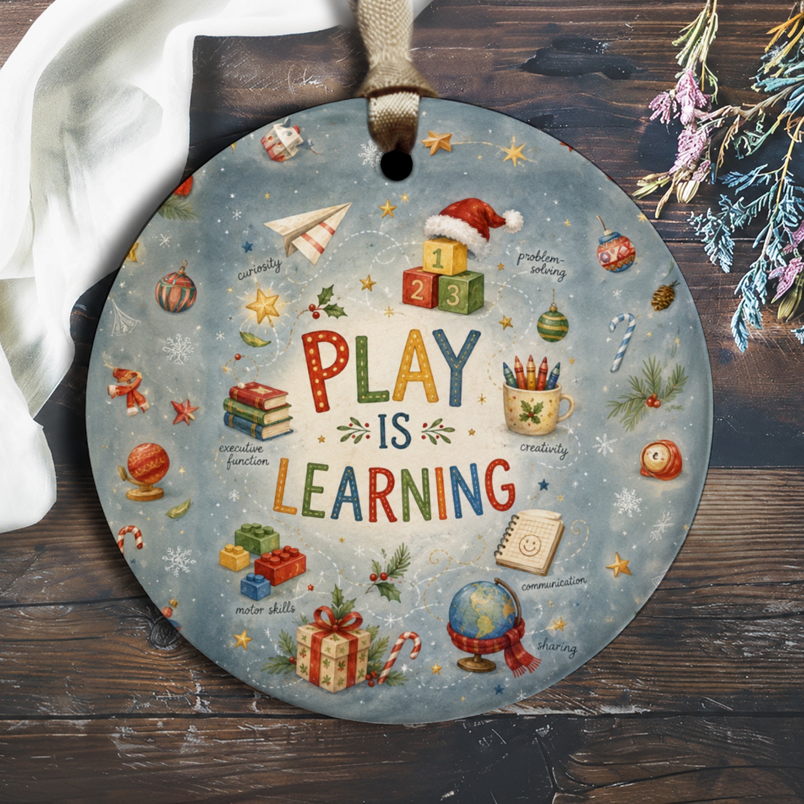 Play Is Learning Educational Christmas Ornament Holiday Decor Kids Learning Toy Theme Cute Festive Gift Idea O2605