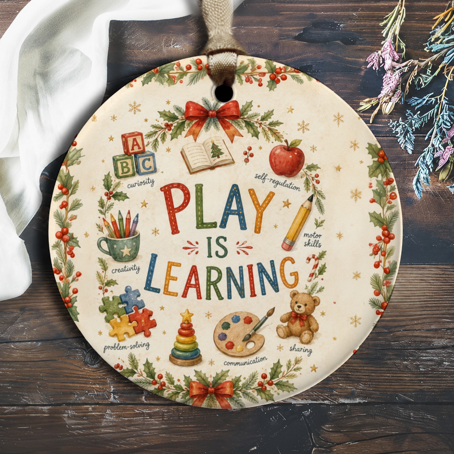 Play Is Learning Educational Ornament Christmas Decor Kids Room Decor Learning Toys Holiday Gift Idea O2606