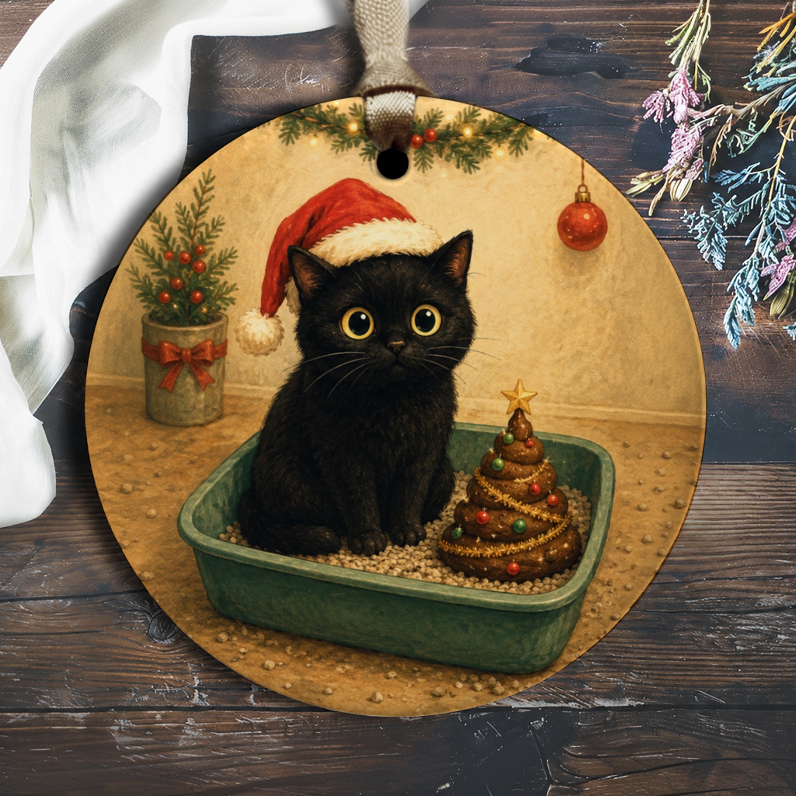 Black Cat With Santa Hat Christmas Ornament Cute Holiday Decor For Cat Lovers Festive Tree Decoration Adorable Kitten Gift O2615