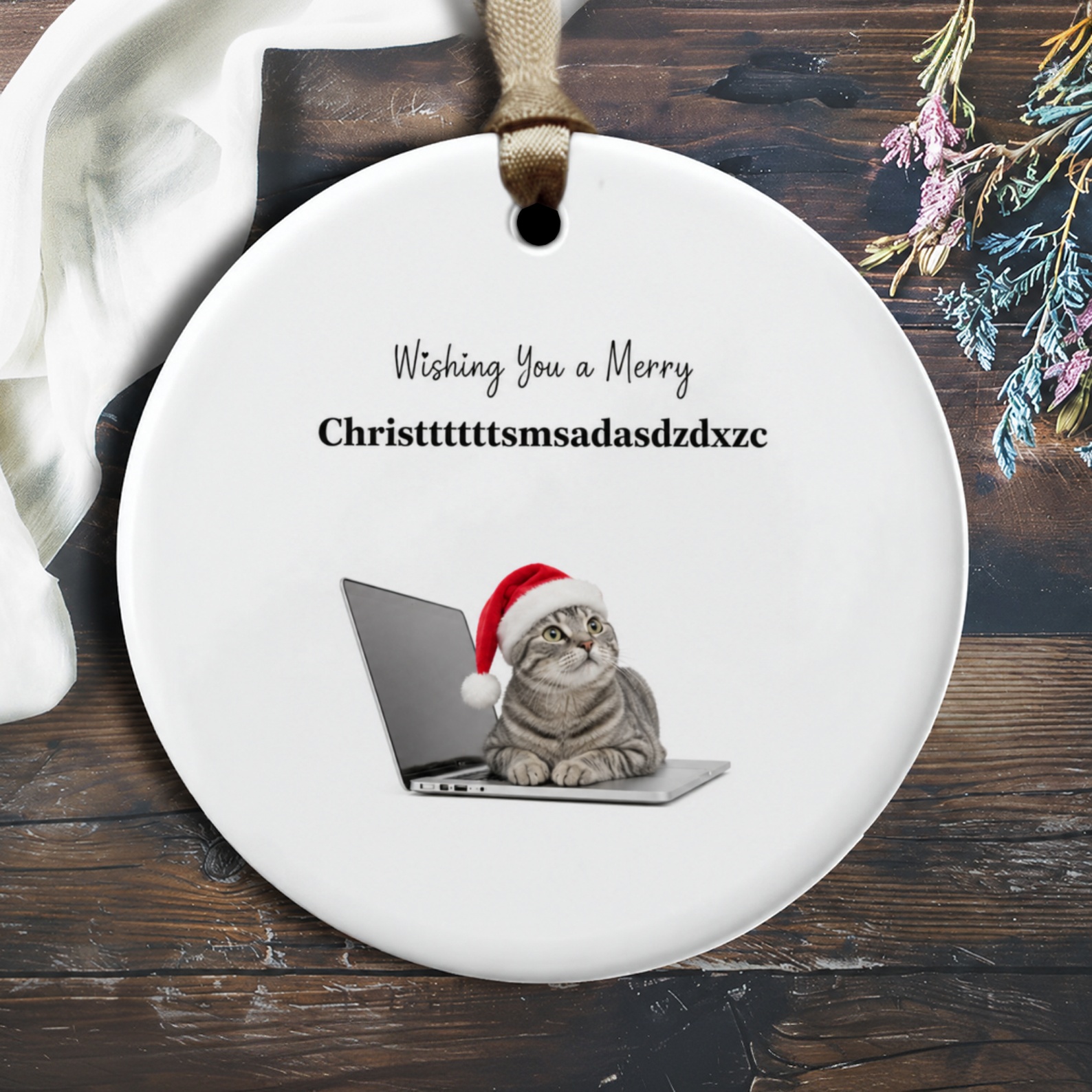 Wishing You A Merry Christttttttsmsadasdzdxzc Funny Cat Christmas Ornament Cute Holiday Decor Gift For Cat Lovers O2616