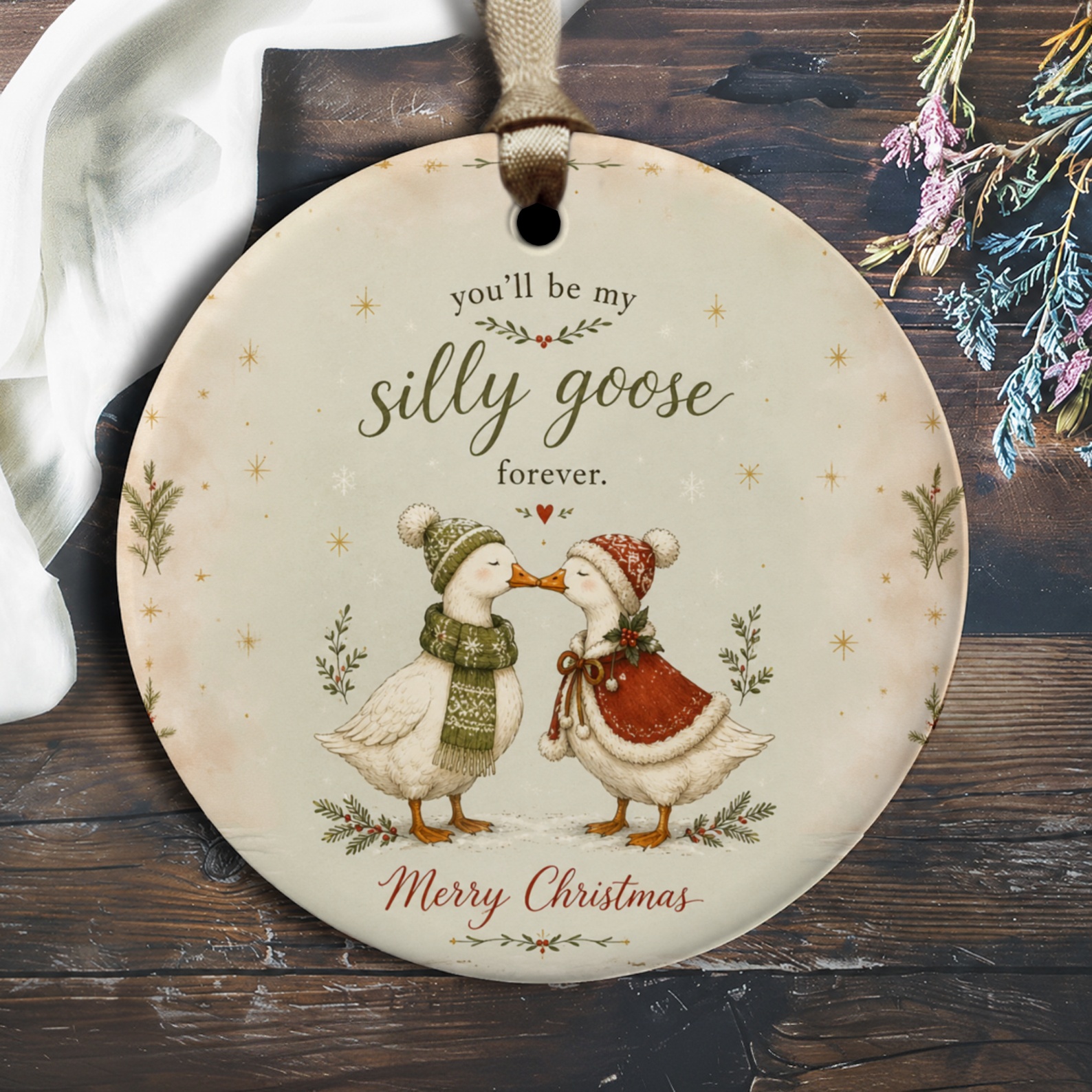You'll Be My Silly Goose Forever Christmas Ornament Cute Ducks Winter Holiday Decor Romantic Gift For Couple O2629