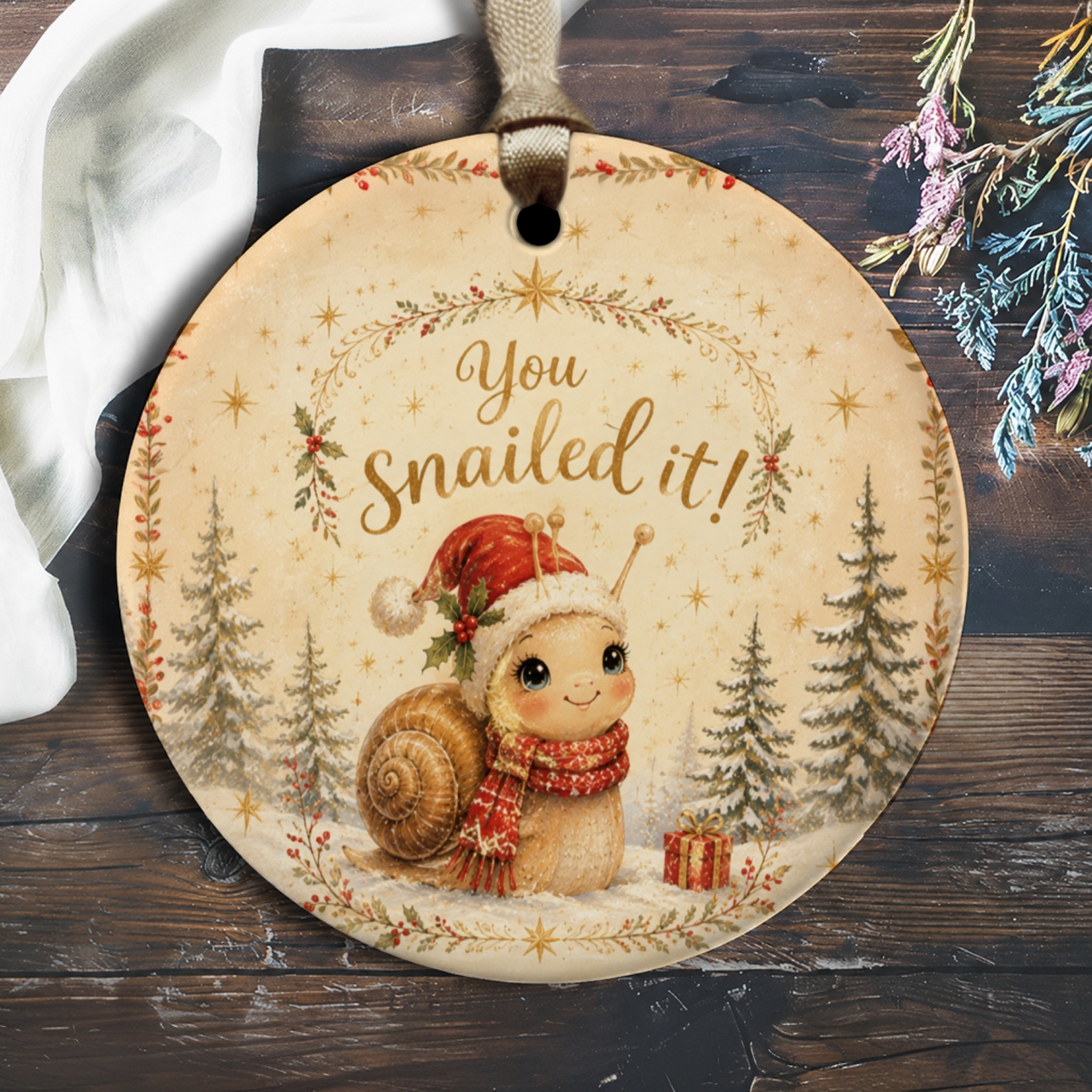 You Snailed It! Christmas Ornament Cute Festive Snail With Santa Hat Holiday Decor Winter Wonderland Gift O2639