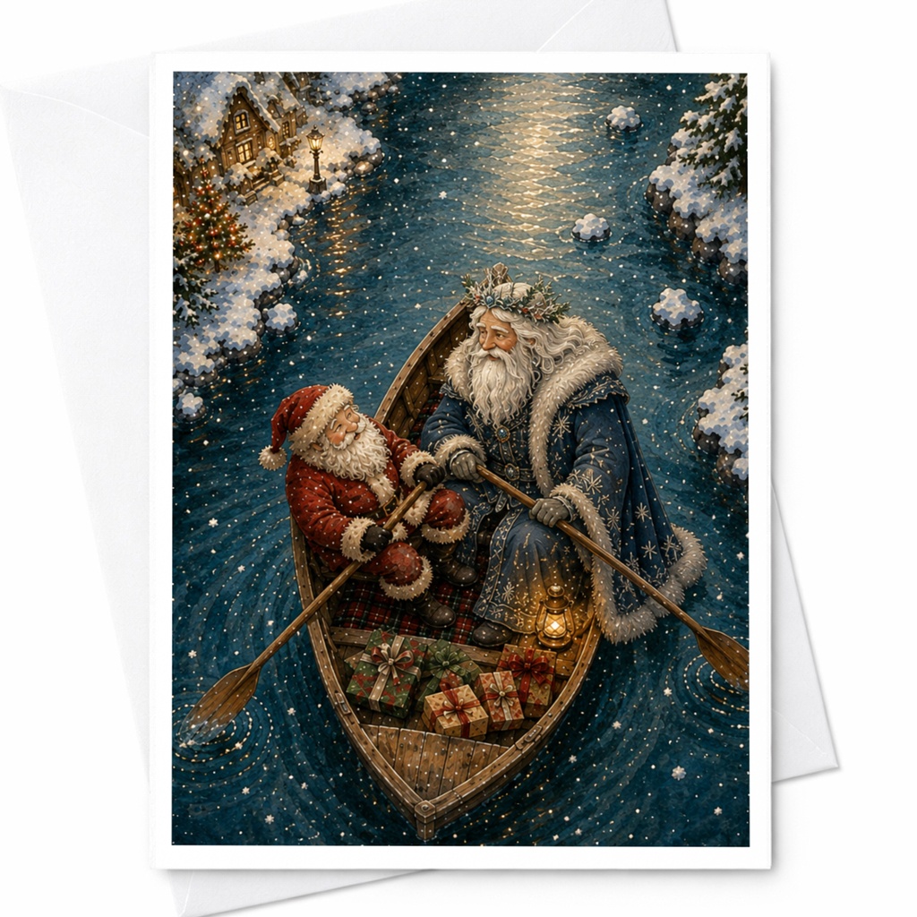 Santa And Father Christmas Card Festive Holiday Greeting Card Winter Wonderland Scene Christmas Card For Family Friends C6921