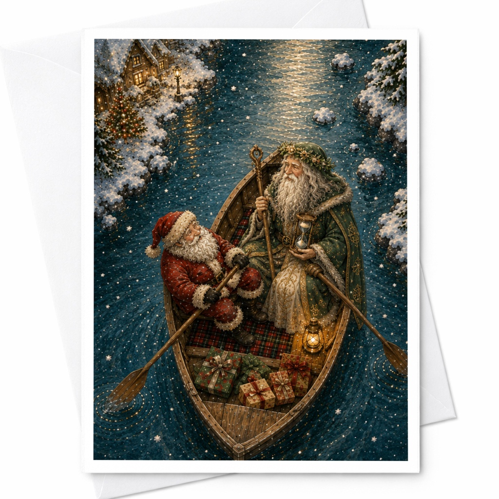 Santa And Father Christmas Card Festive Holiday Greeting Card Winter Scene Christmas Card For Family Cute Seasonal Card C6922