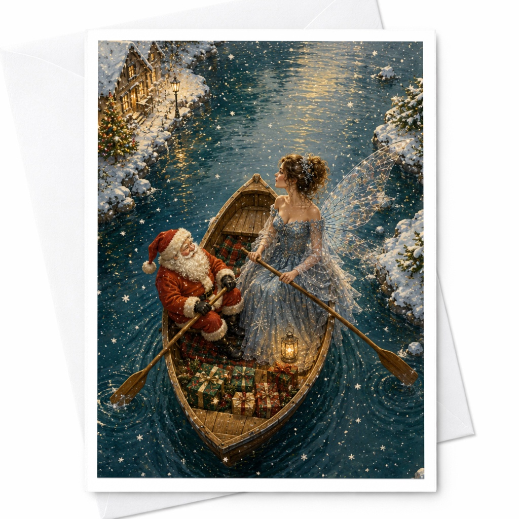 Santa And Fairy Christmas Card Magical Holiday Greeting Card Winter Wonderland Scene For Family Festive Season C6928