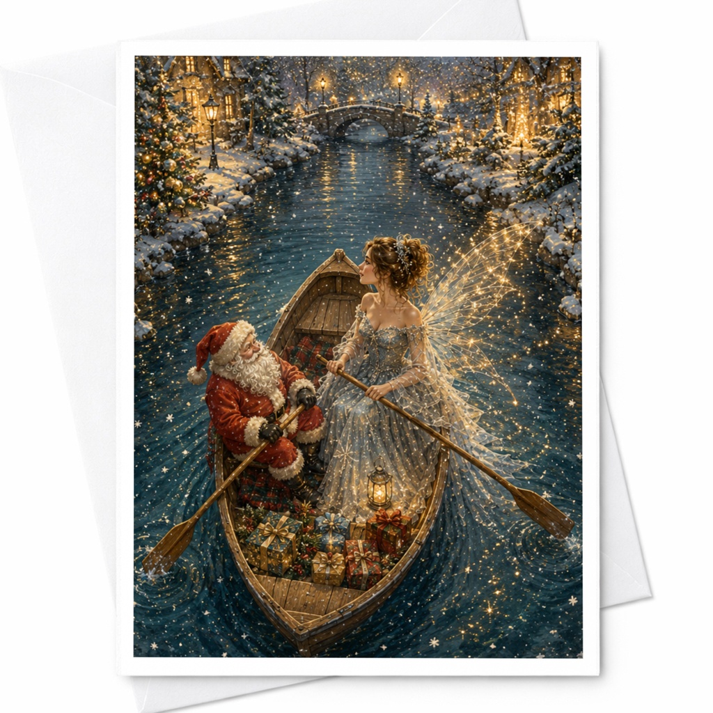 Santa And Fairy Christmas Greeting Card Magical Holiday Scene Winter Wonderland Festive Card For Family Friends C6929