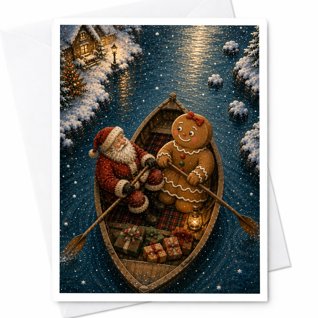 Santa And Gingerbread Christmas Card Cute Holiday Greeting Card Festive Winter Scene For Family Friends Seasonal Wishes C6935