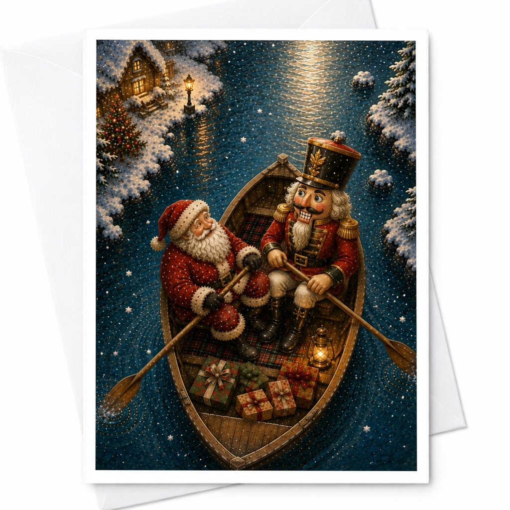 Santa And Nutcracker Christmas Card Festive Holiday Greeting Card Winter Scene For Christmas Lover Cute Seasonal Card C6938