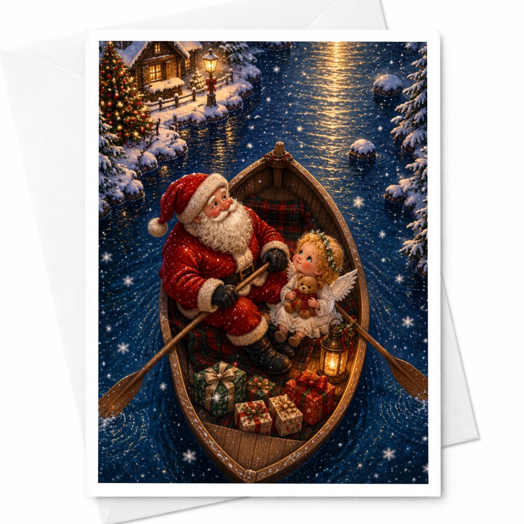 Santa And Child Christmas Card Festive Holiday Greeting Card Cute Santa Claus With Gifts Winter Scene For Family C6945