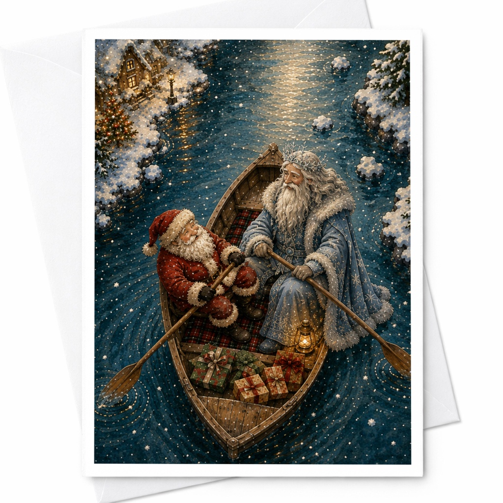 Santa And Winter Figure Christmas Card Festive Holiday Greeting Card For Family Cozy Winter Scene With Gifts Snow C6920