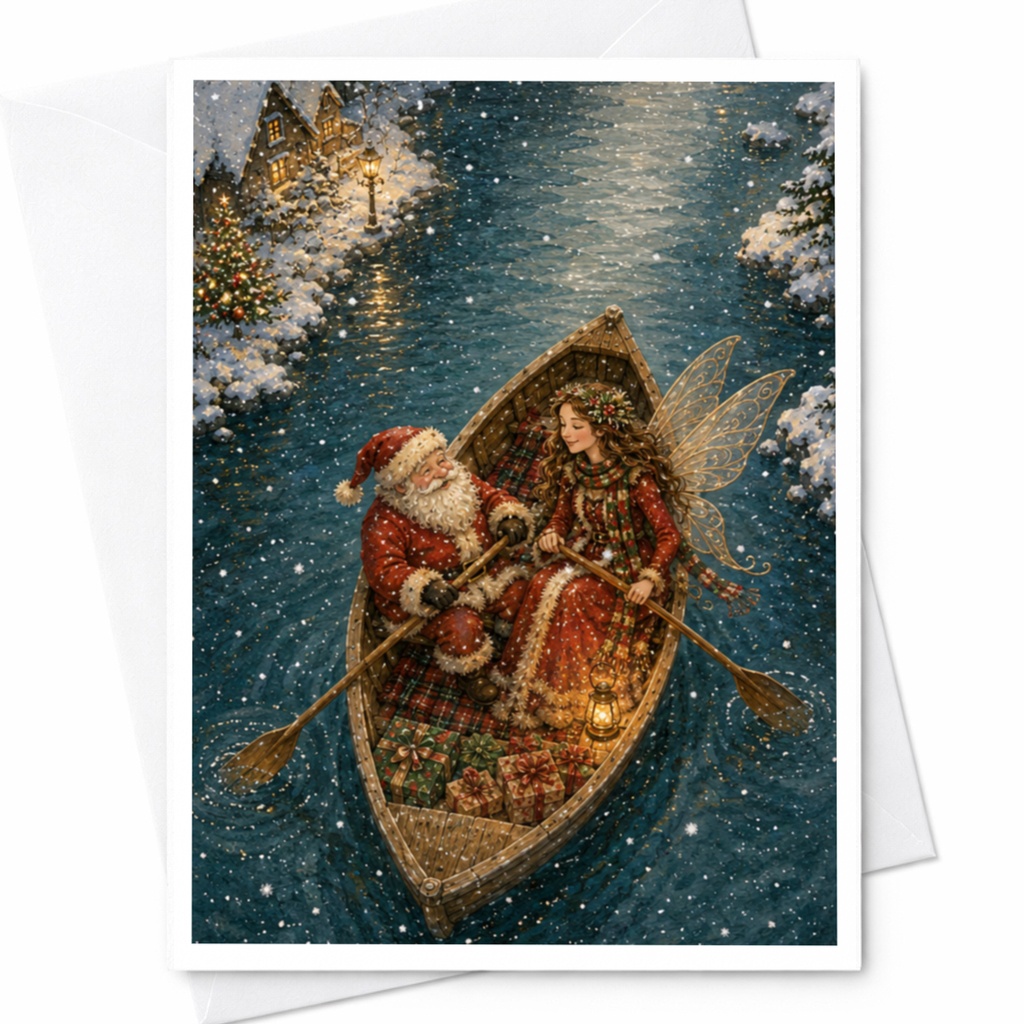 Santa And Fairy Christmas Card Festive Holiday Greeting Card Winter Wonderland Scene For Family Friends Magical Christmas C6924