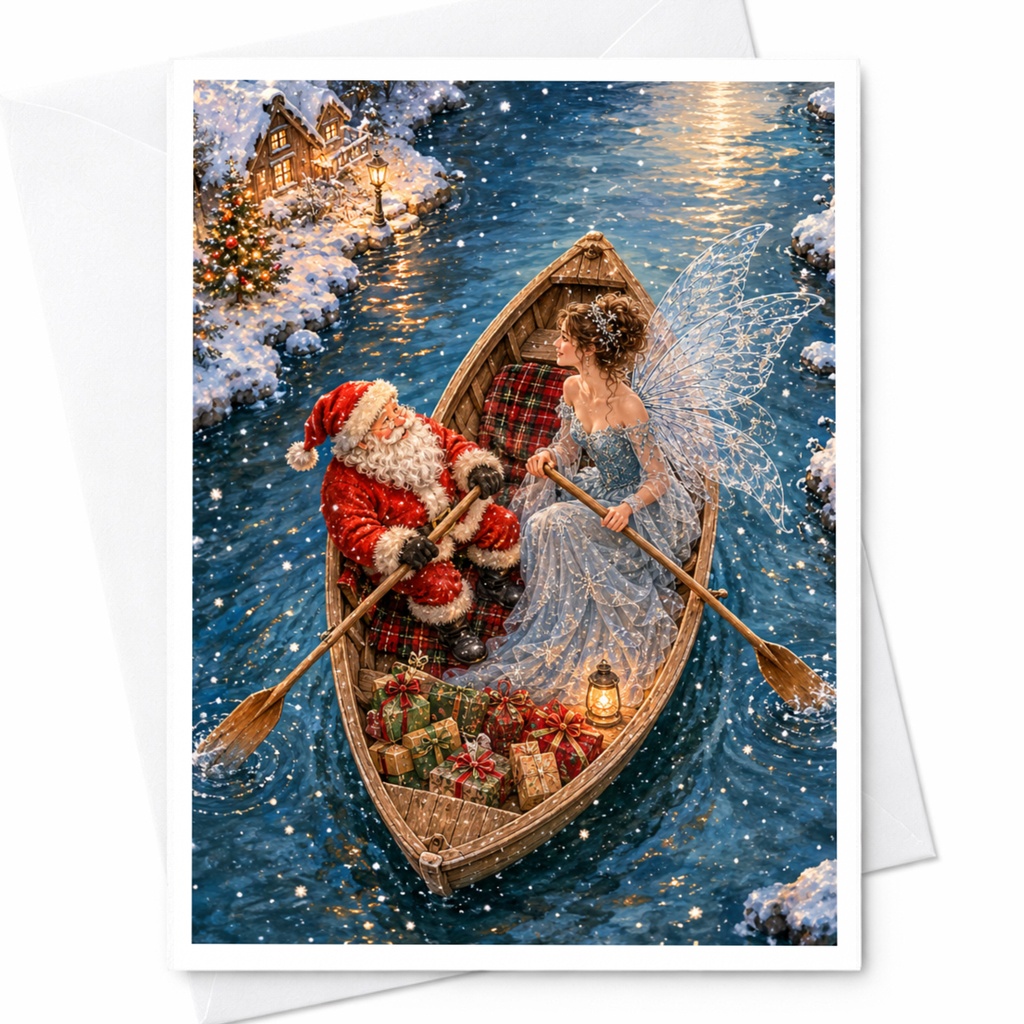 Santa And Fairy Christmas Card Magical Holiday Greeting Card Winter Wonderland Scene For Family Festive Season Card C6930