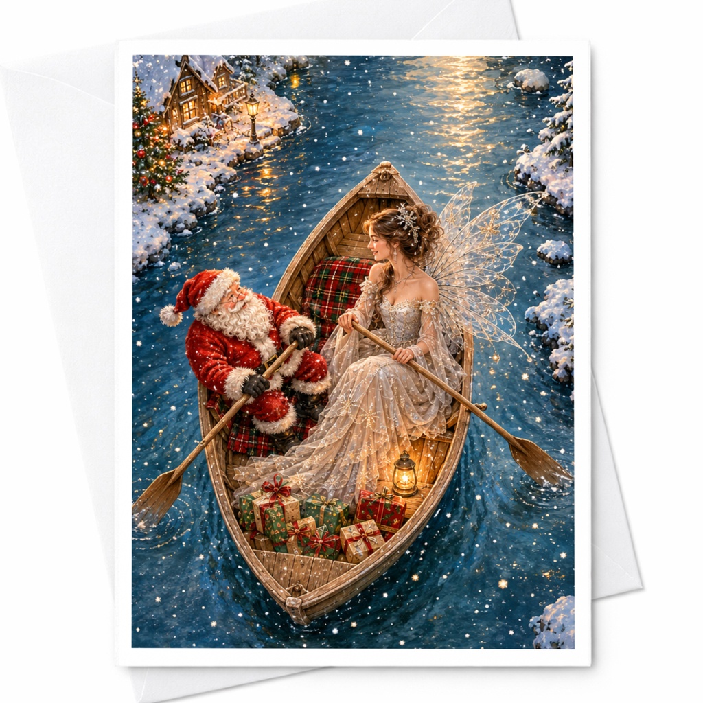 Santa And Fairy Christmas Card Magical Holiday Greeting Card Winter Wonderland Scene For Family Festive Season C6931