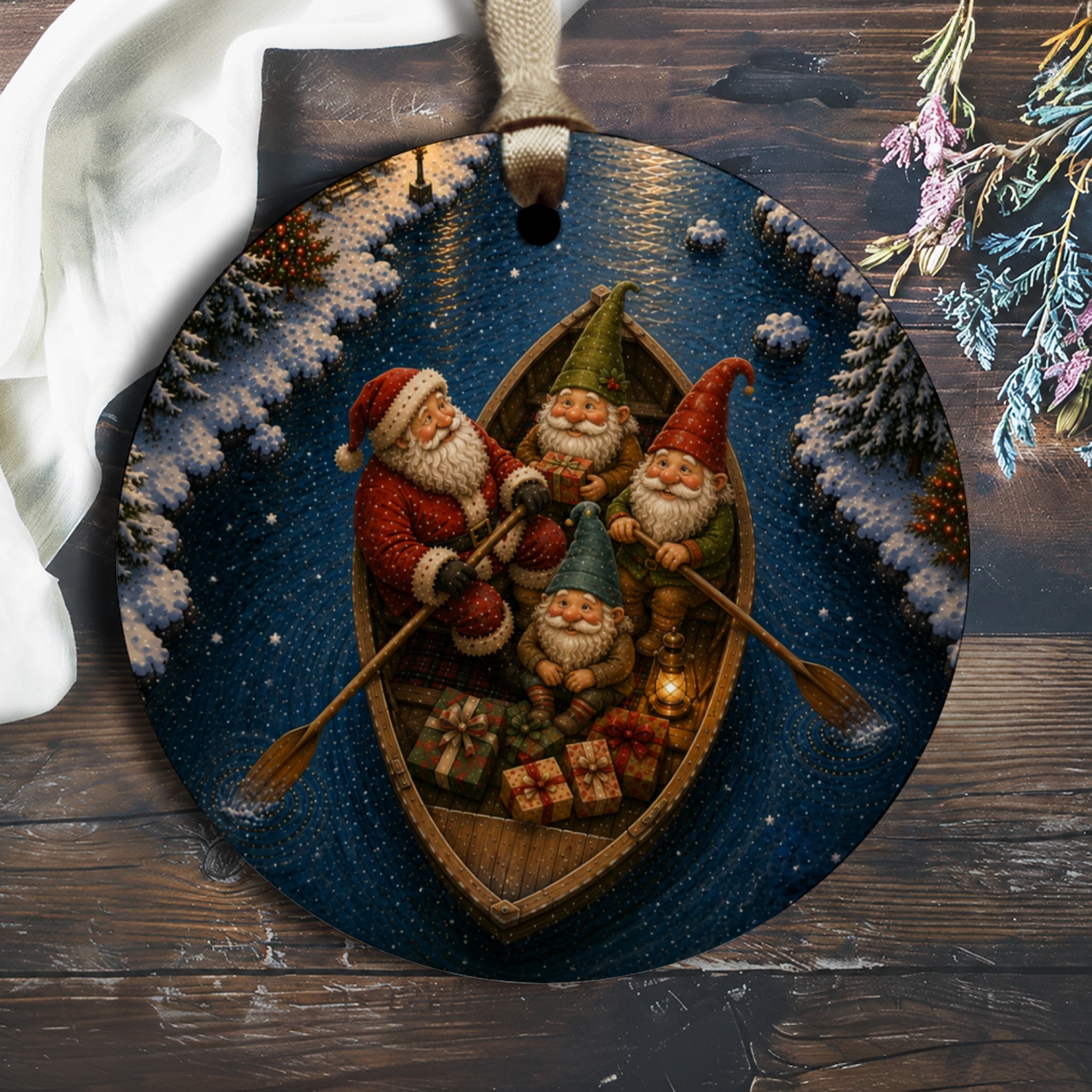 Santa And Elves Christmas Ornament Festive Holiday Decor Winter Wonderland Scene Cute Gift Idea For Christmas Tree Decoration O2653