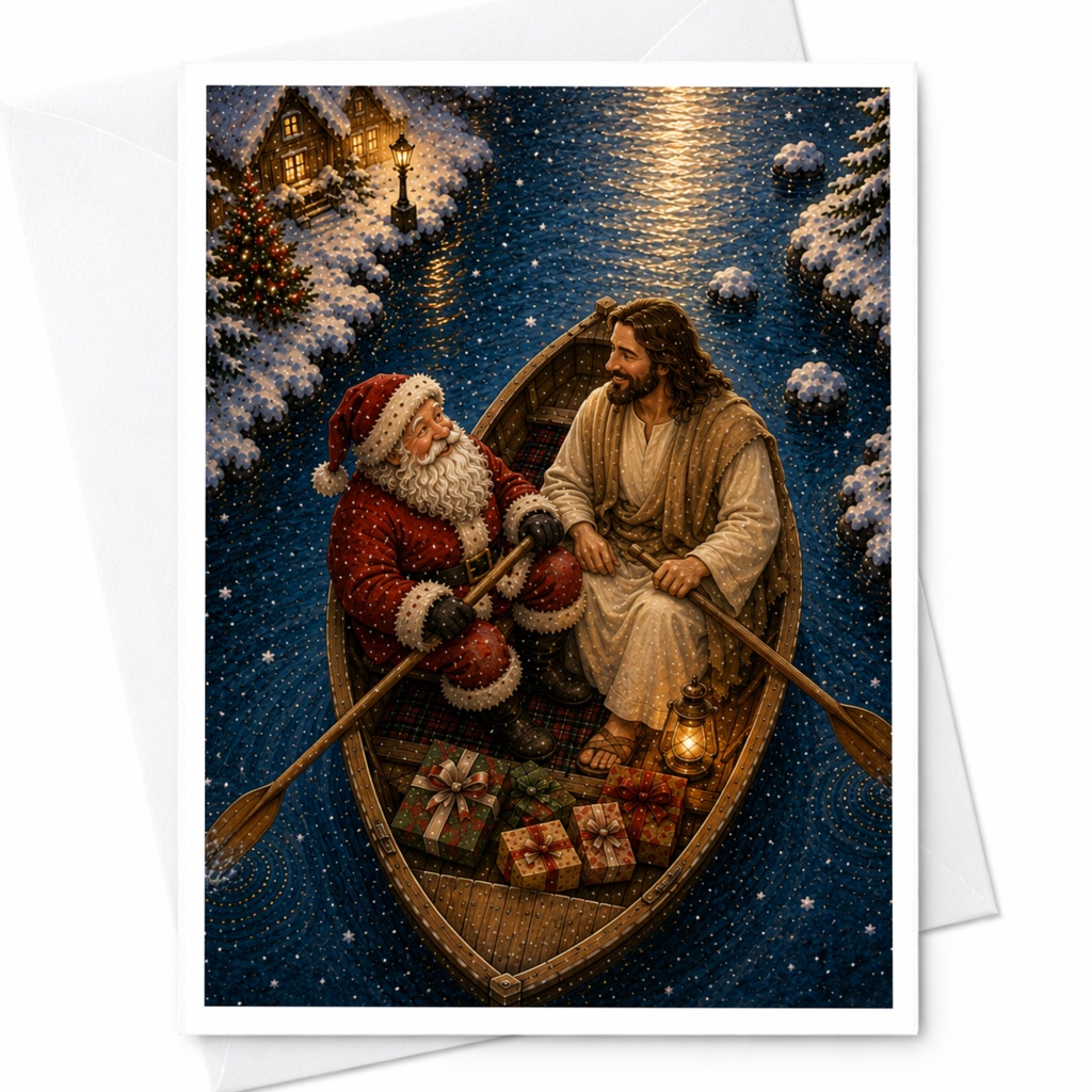 Santa And Jesus Christmas Card Unique Holiday Greeting Card Winter Scene Festive Art For Family Religious Christmas Card C6932