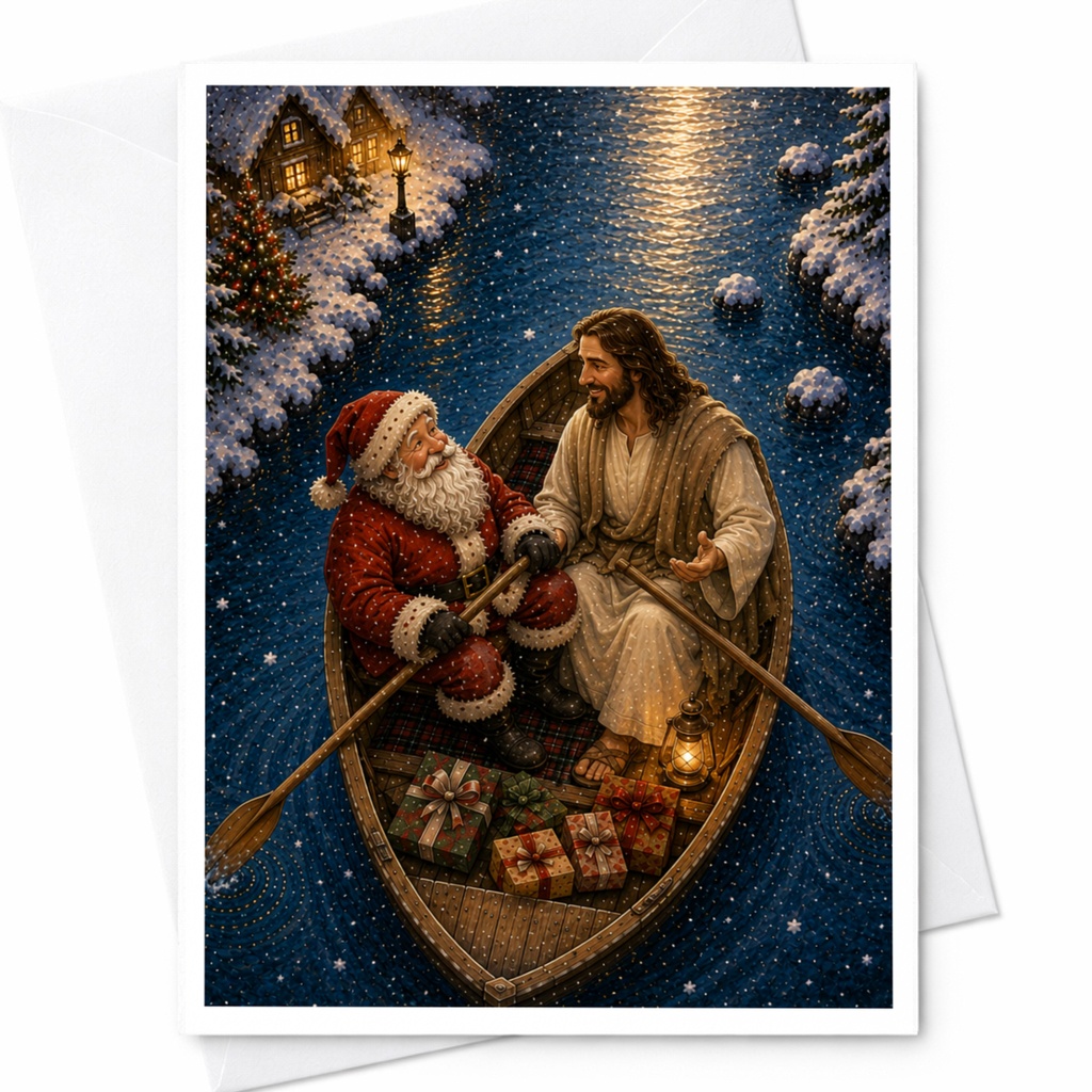 Santa And Jesus Christmas Card Unique Holiday Greeting Card Winter Scene Religious Christmas Card For Family Friends C6933