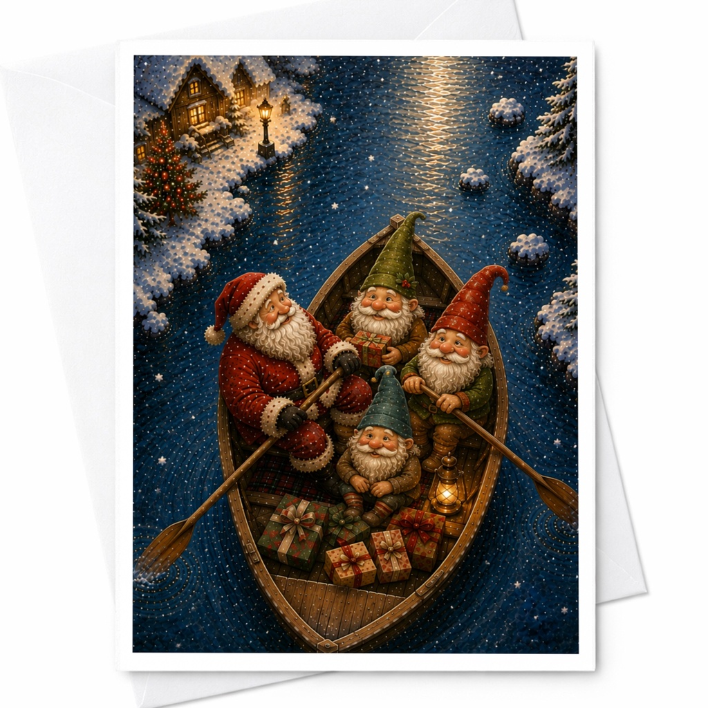 Santa And Elves Christmas Card Festive Holiday Greeting Card Winter Wonderland Scene For Family Cute Seasonal Card C6941