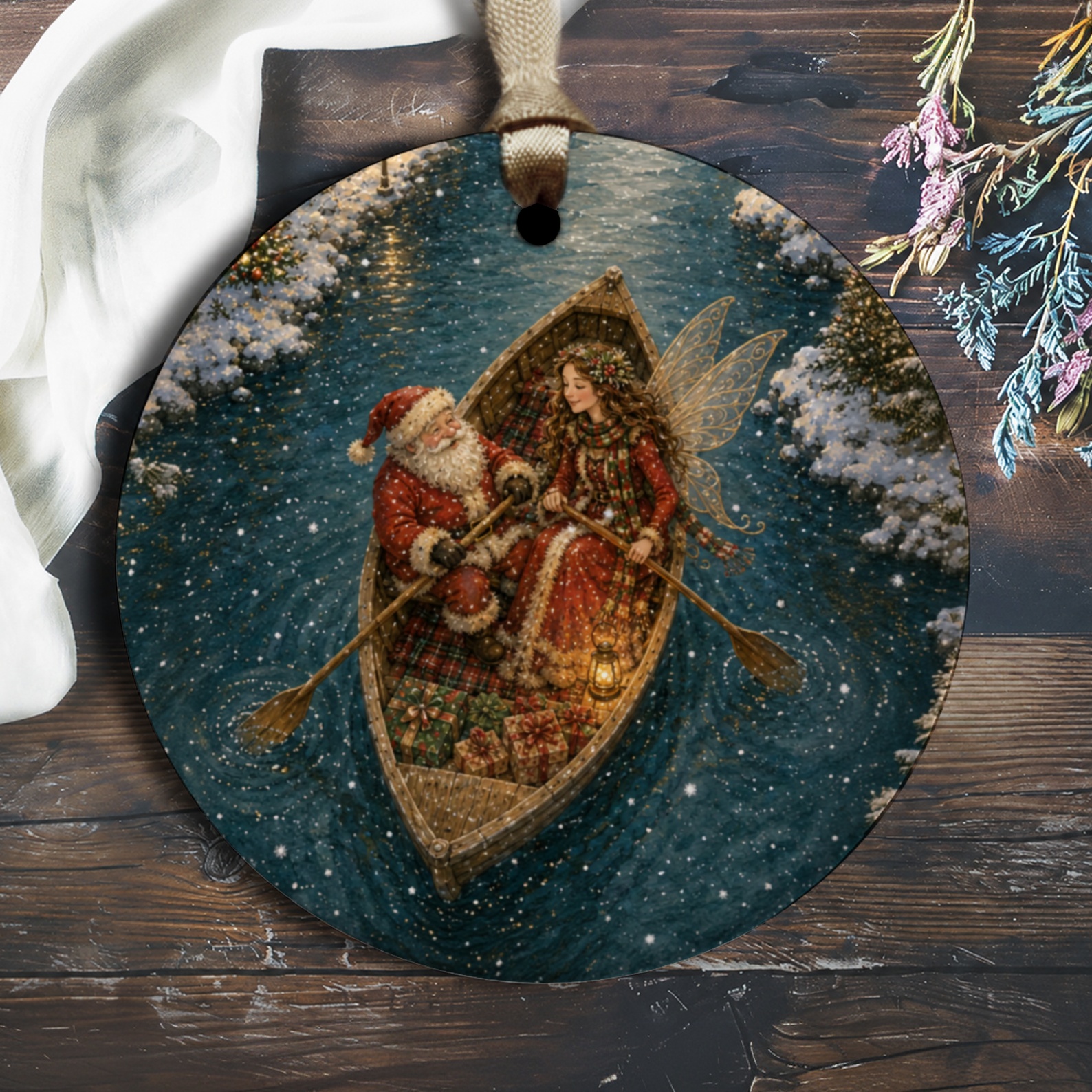Santa And Fairy Christmas Ornament Holiday Decor Winter Wonderland Scene Festive Home Decoration Gift For Her O2667
