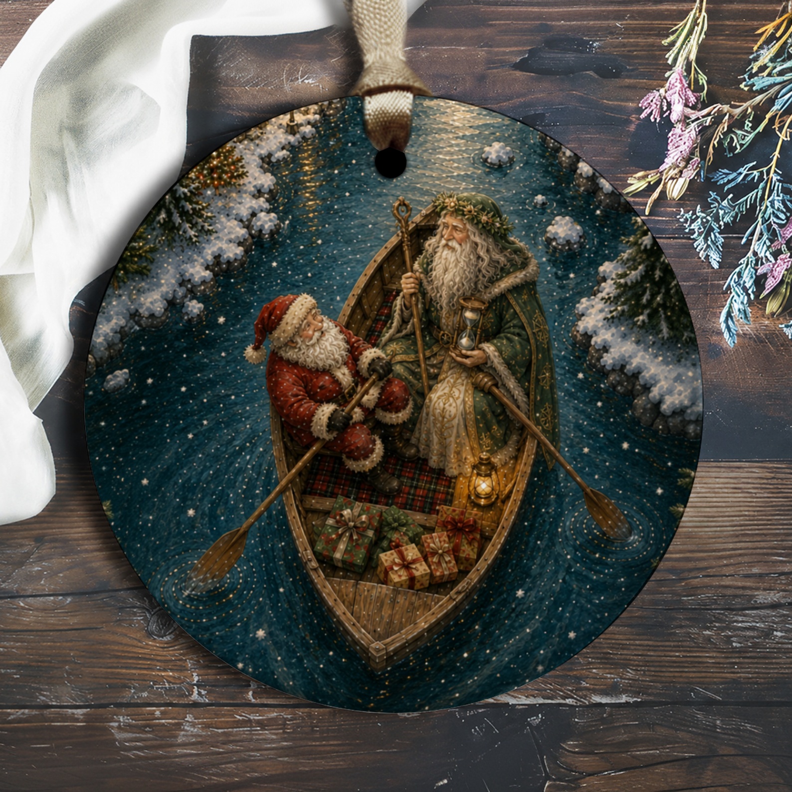 Santa And Father Christmas Ornament Holiday Decor Christmas Tree Decoration Festive Winter Scene Gift Idea For Home O2668