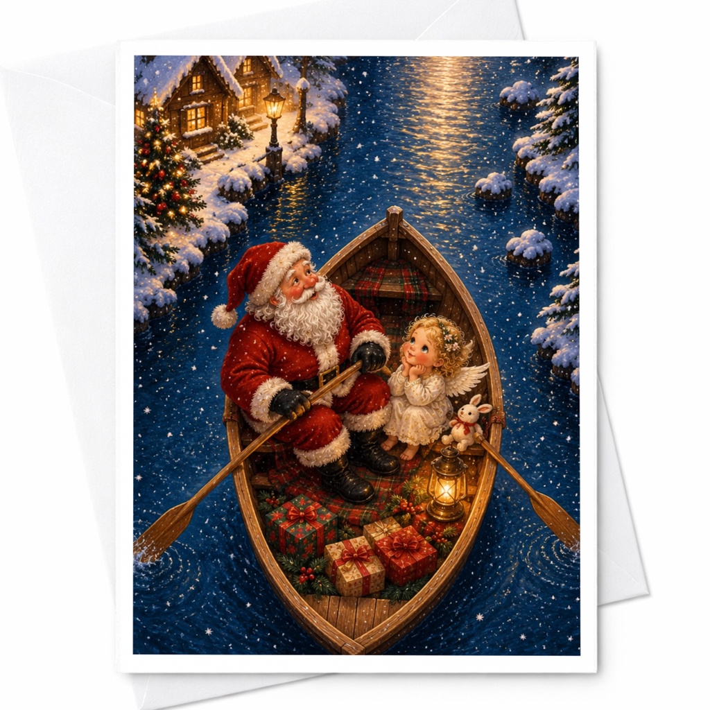 Santa And Child Christmas Card Festive Holiday Greeting Card Cute Santa Claus Illustration Winter Scene For Kids Family C6947