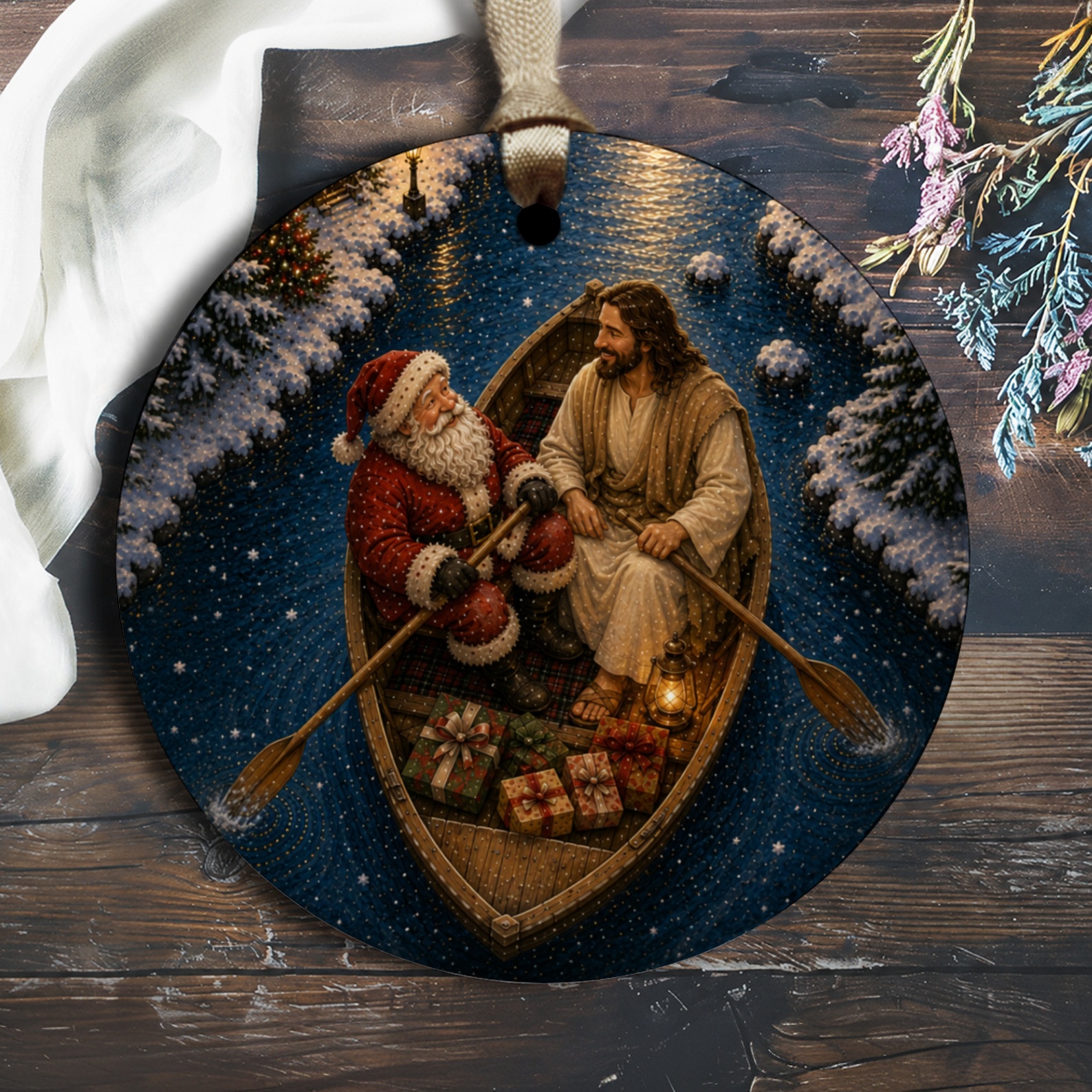 Santa And Jesus Christmas Ornament Holiday Decor Unique Winter Scene Festive Gift Idea For Christmas Tree Decoration O2660